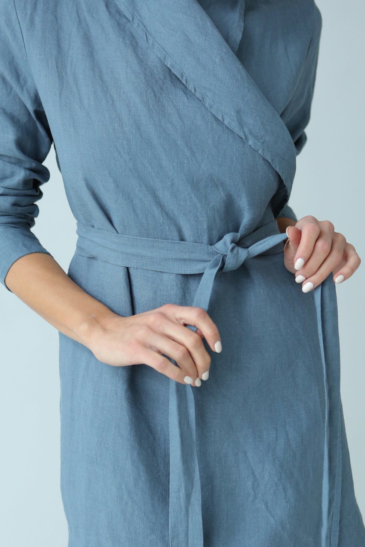 Women’s Linen Bathrobe Calla in Blue grey