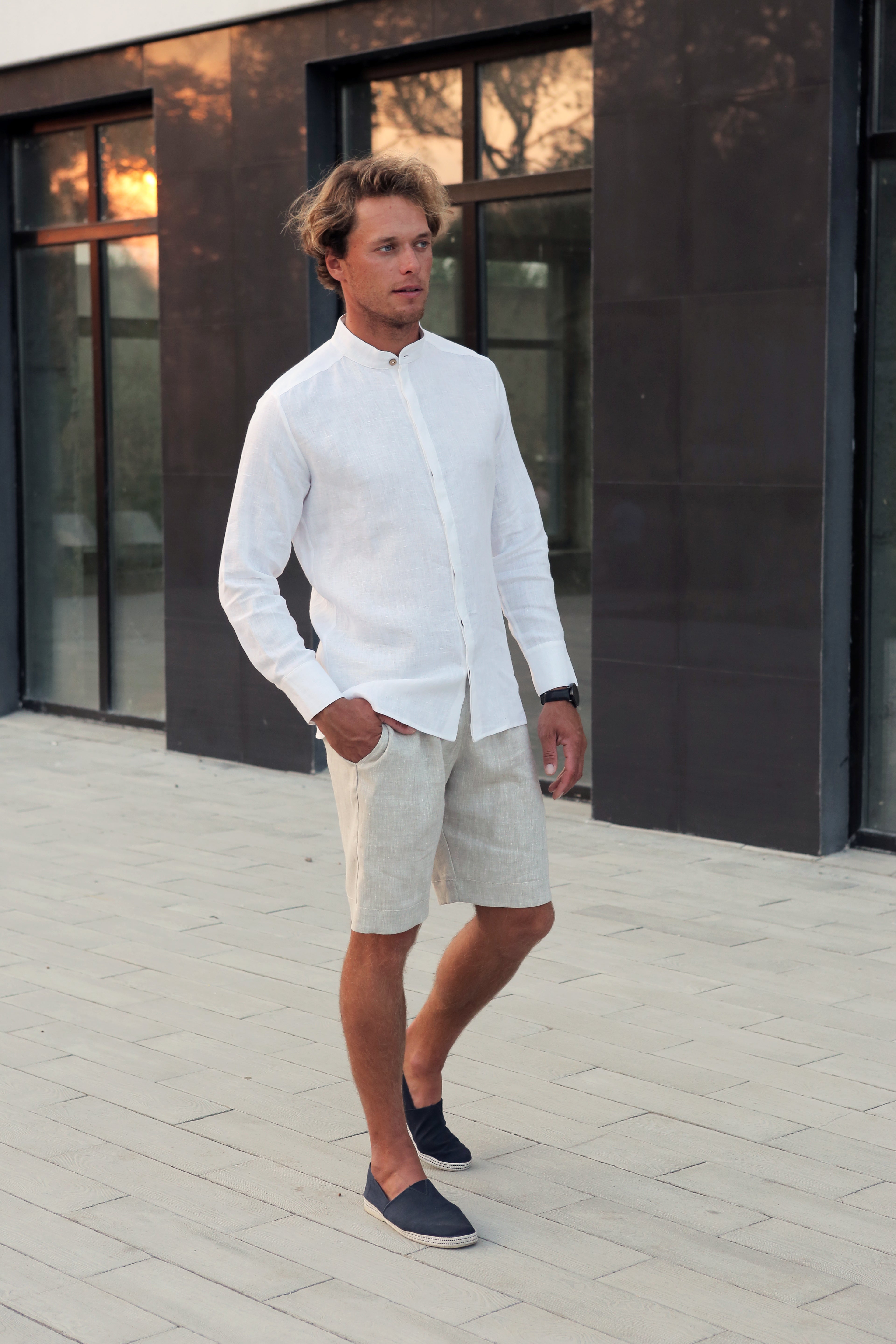 Men’s Linen Shirt OLIVE in White