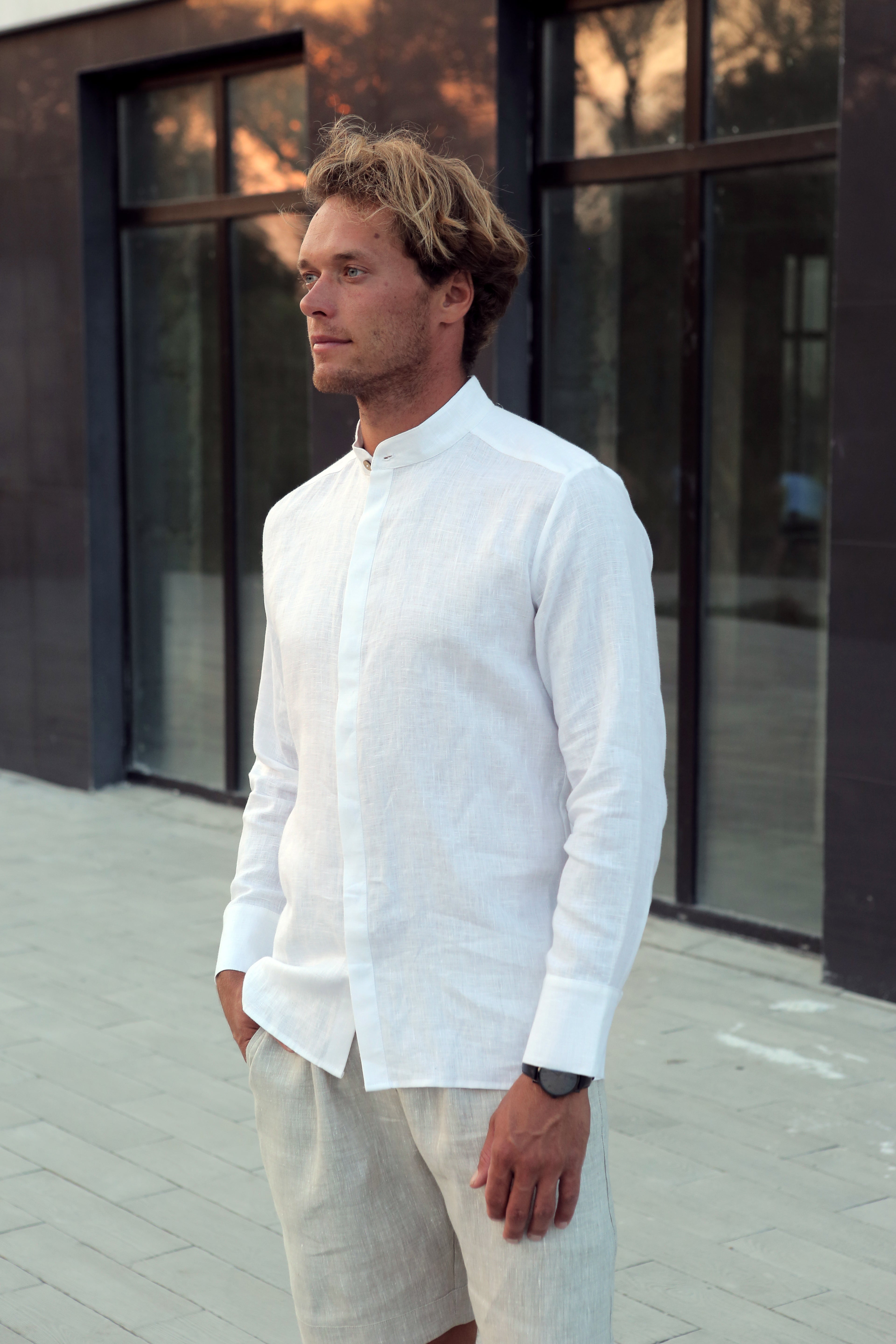 Men’s Linen Shirt OLIVE in White