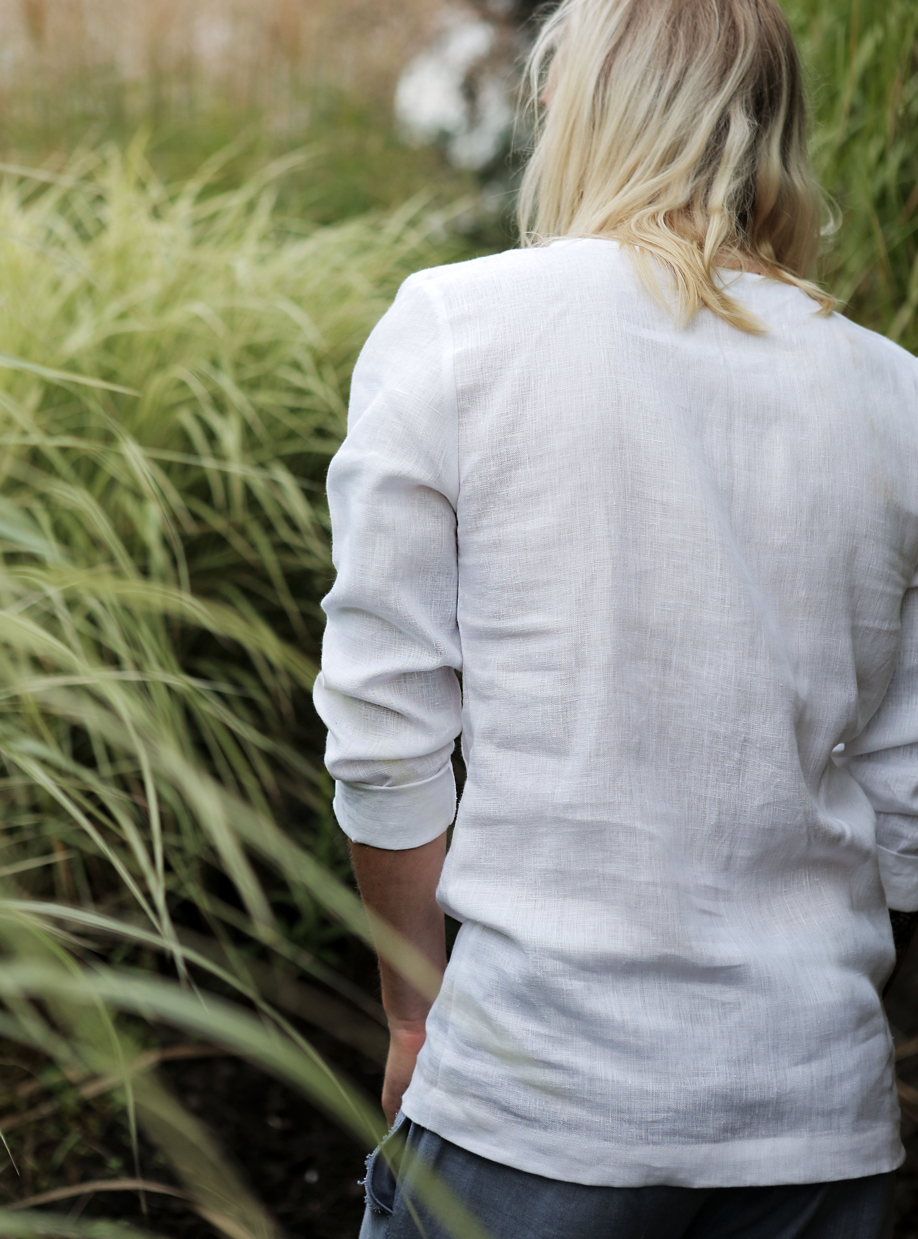 Men’s Linen T-Shirt with fringe line BIRCH in White