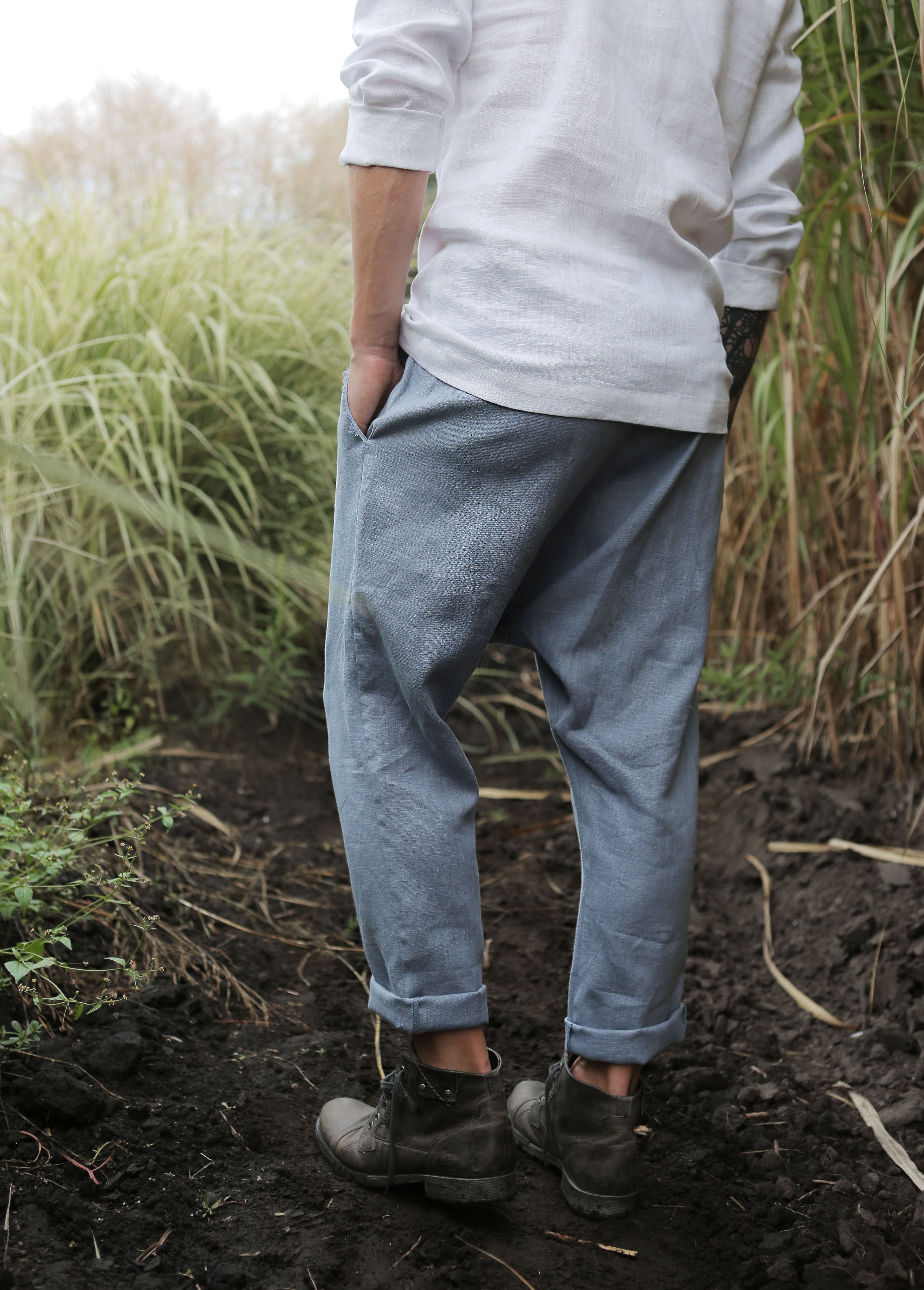 Men’s baggy linen pants HAWTHORN in Light grey