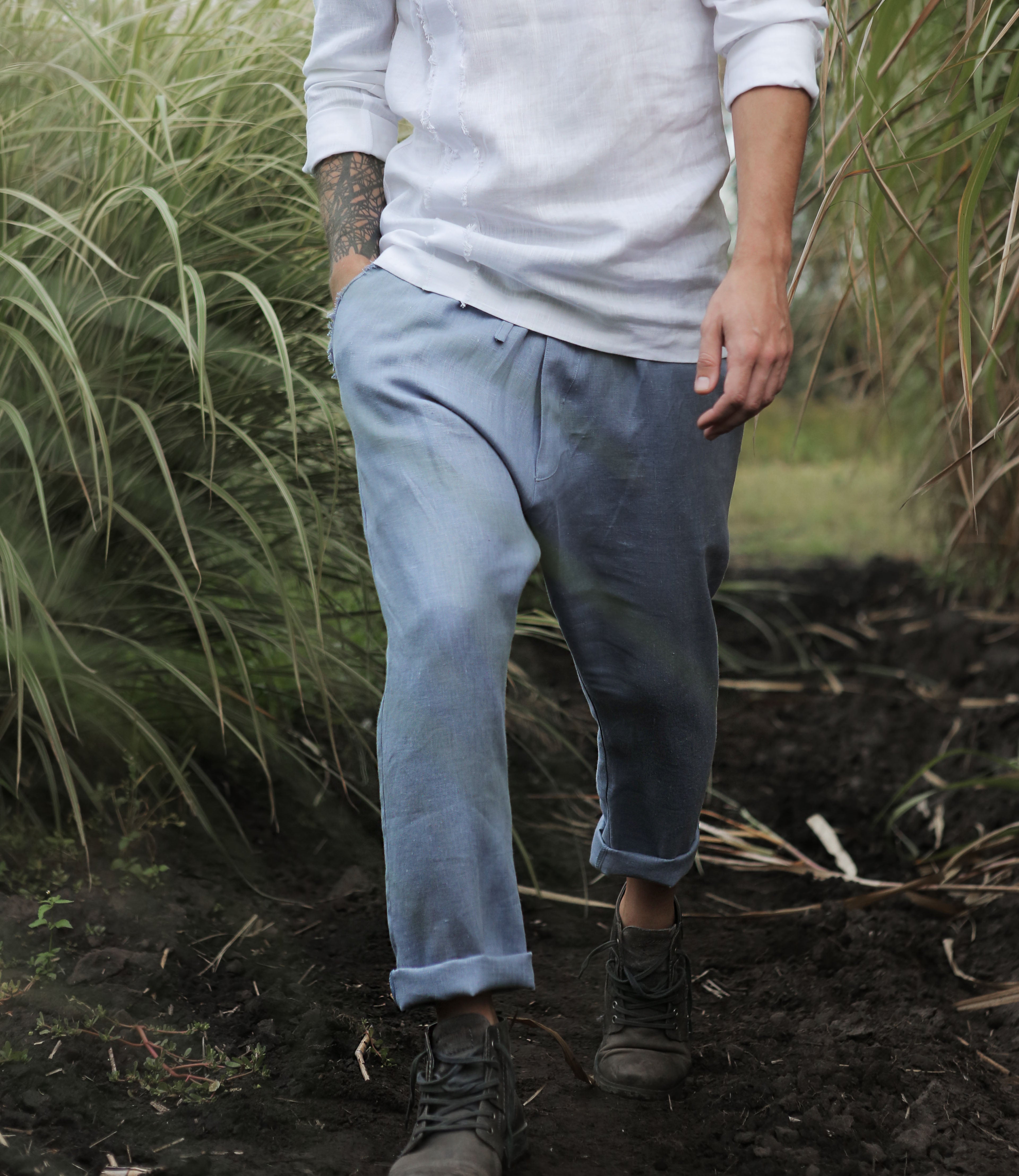 Men’s baggy linen pants HAWTHORN in Light grey