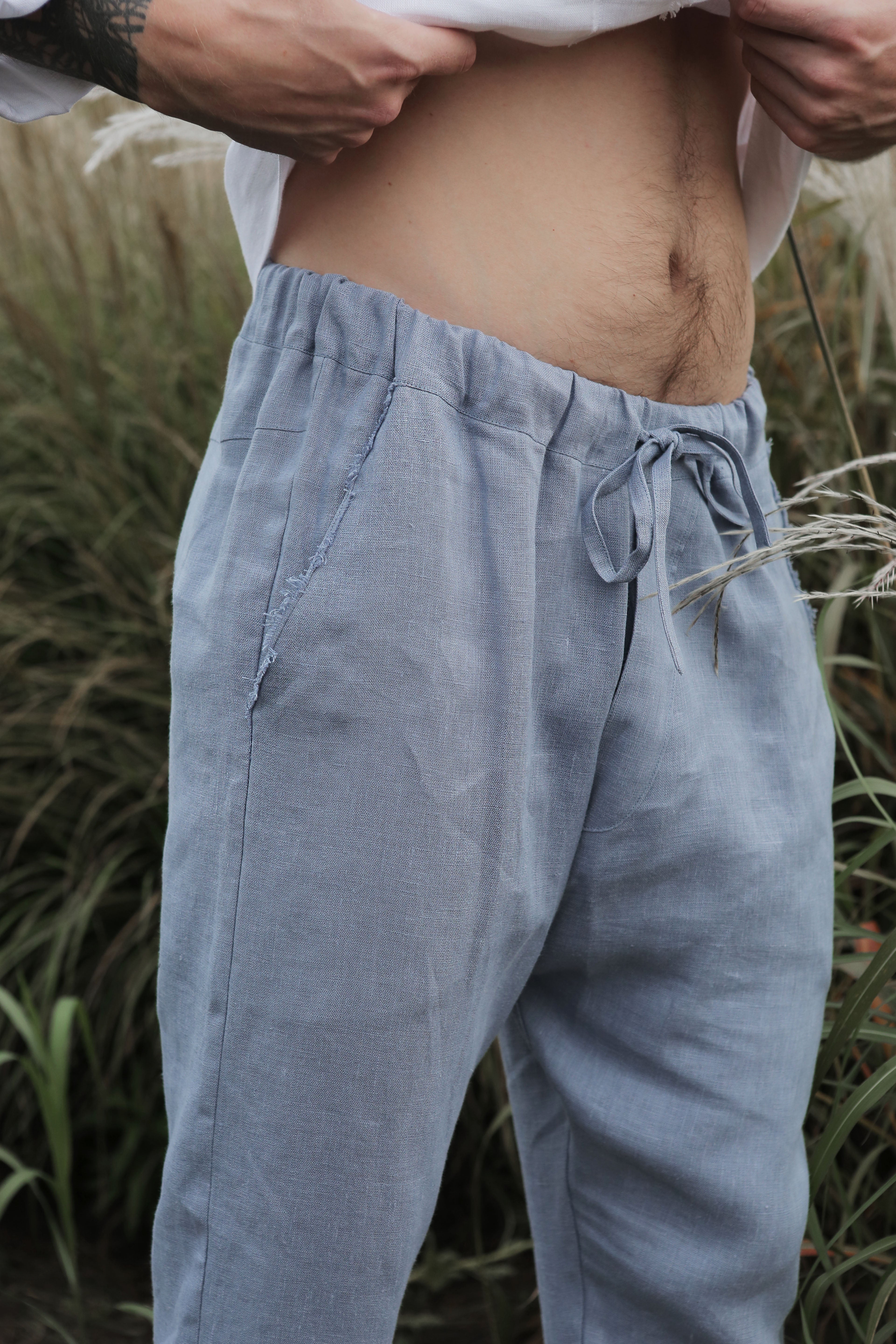 Men’s baggy linen pants HAWTHORN in Light grey