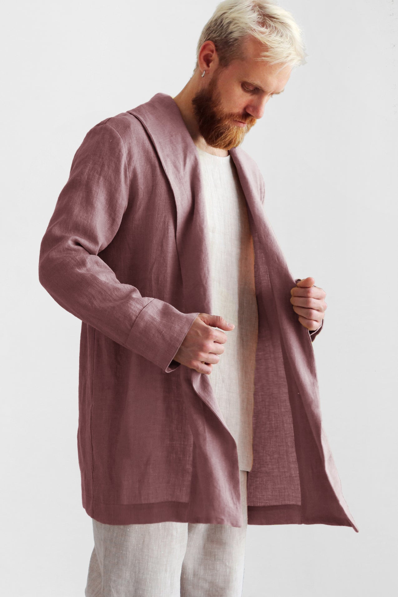 Men’s Linen Cardigan WALNUT in Latte