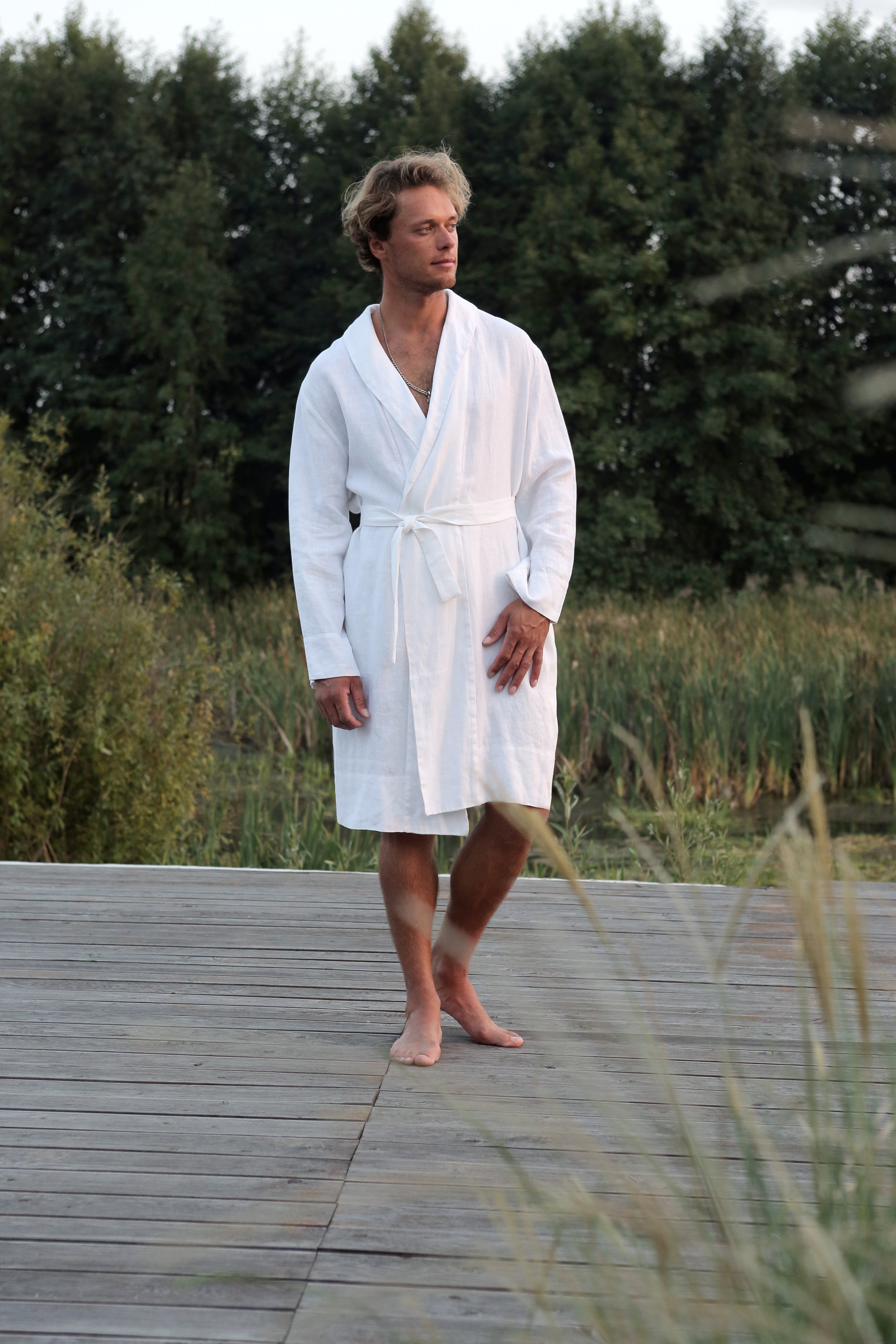 Men’s linen bathrobe JUNIPER in White