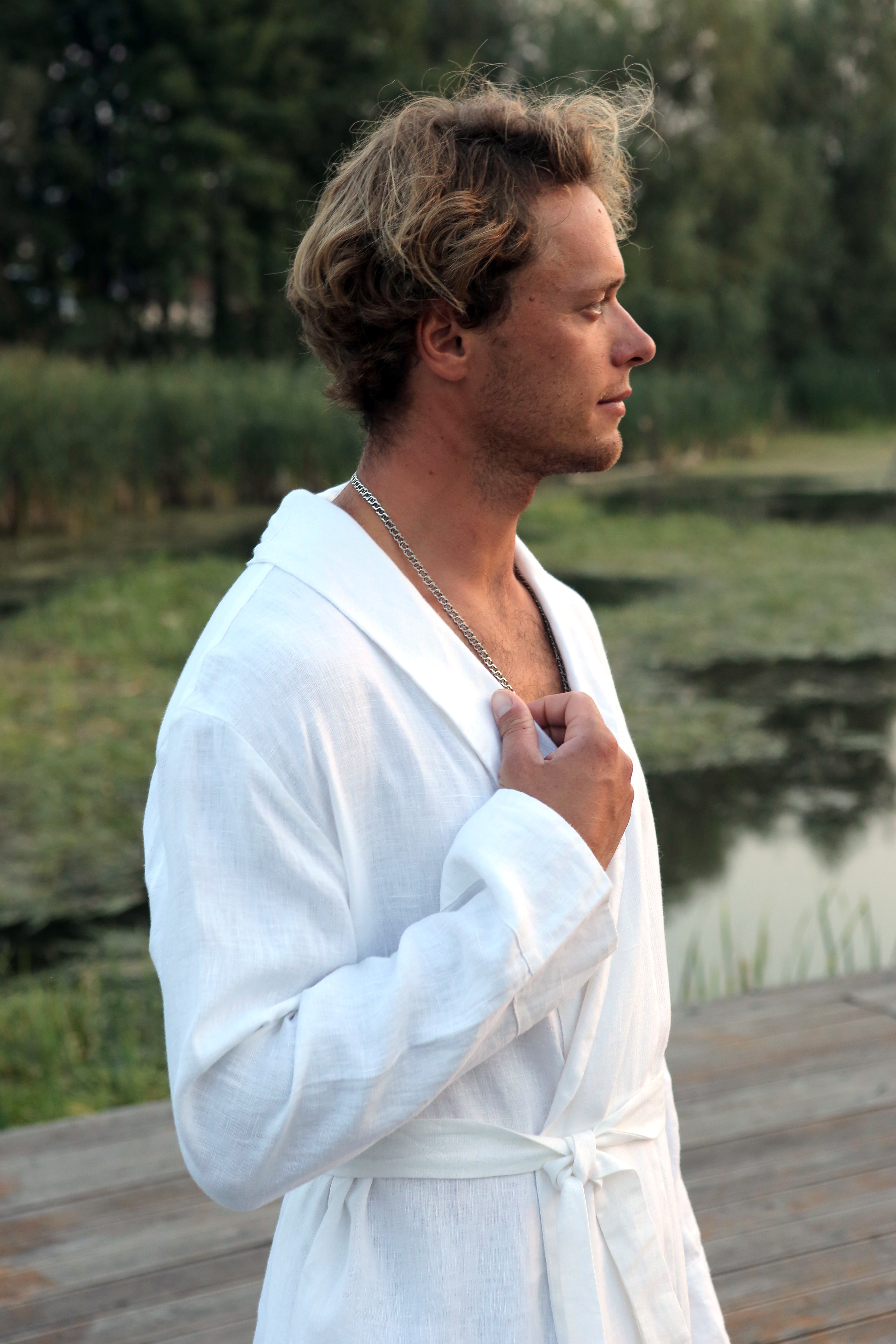 Men’s linen bathrobe JUNIPER in White