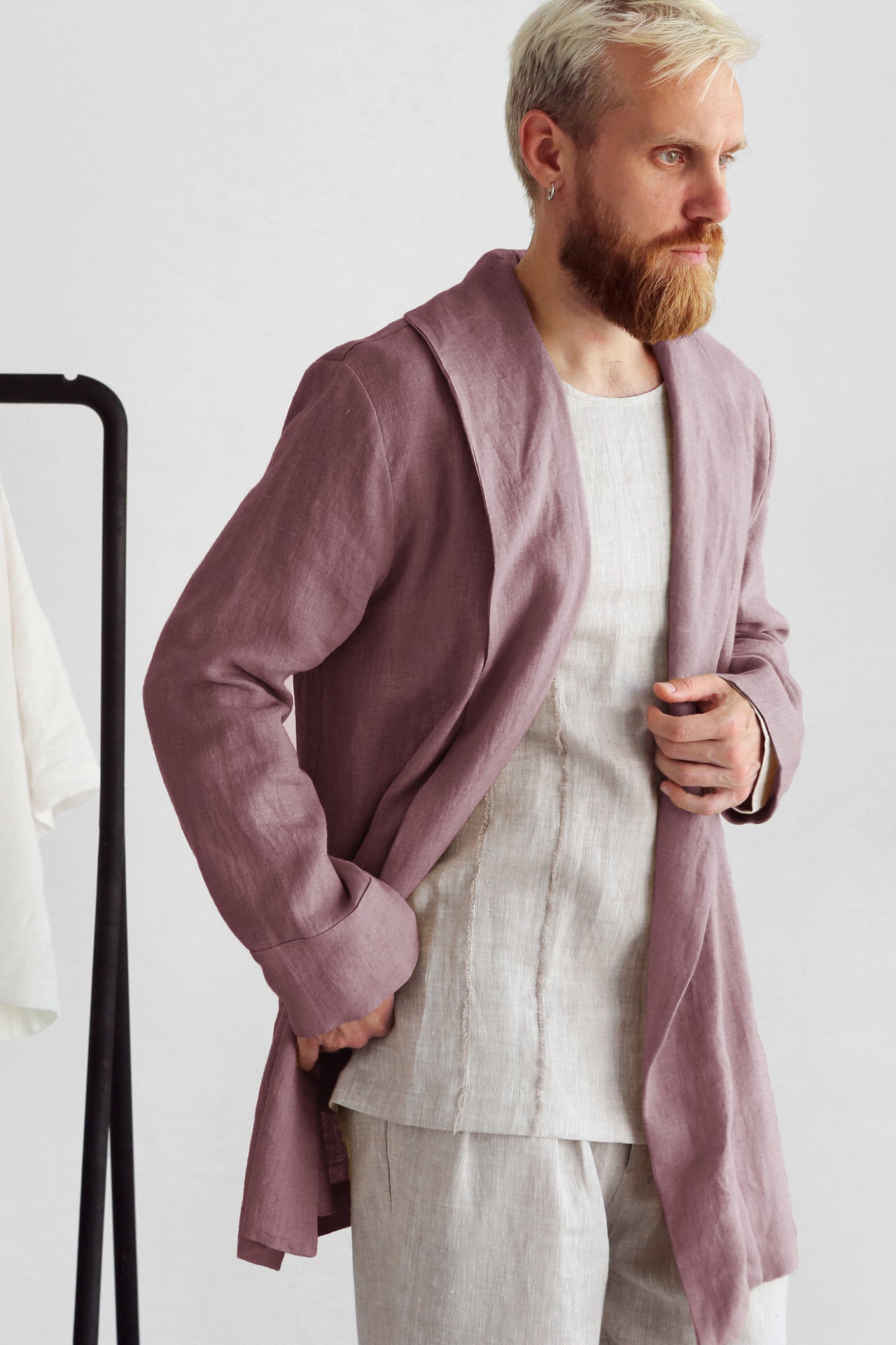 Men's Linen Cardigan WALNUT in Latte