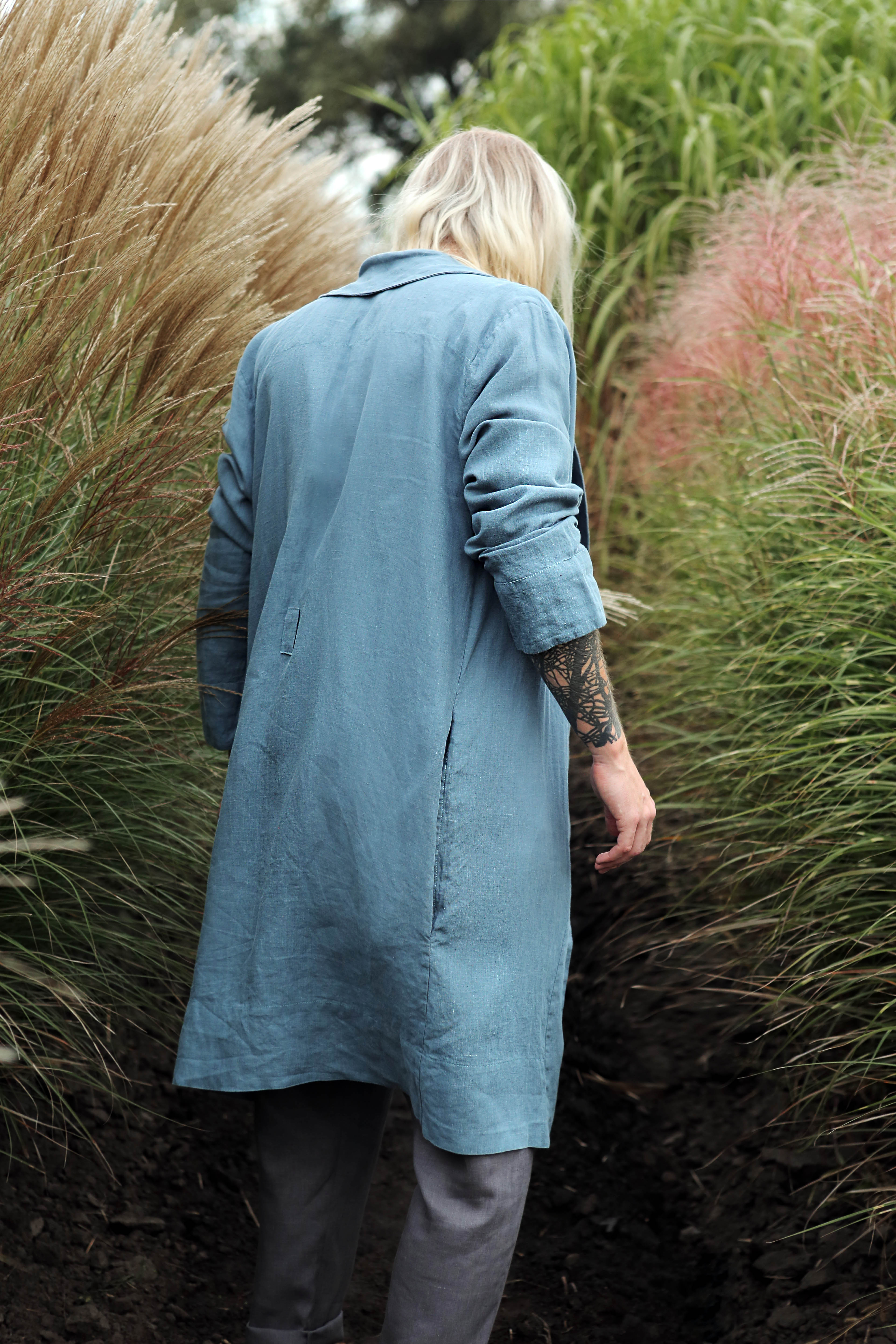 Men’s linen bathrobe JUNIPER in Blue grey