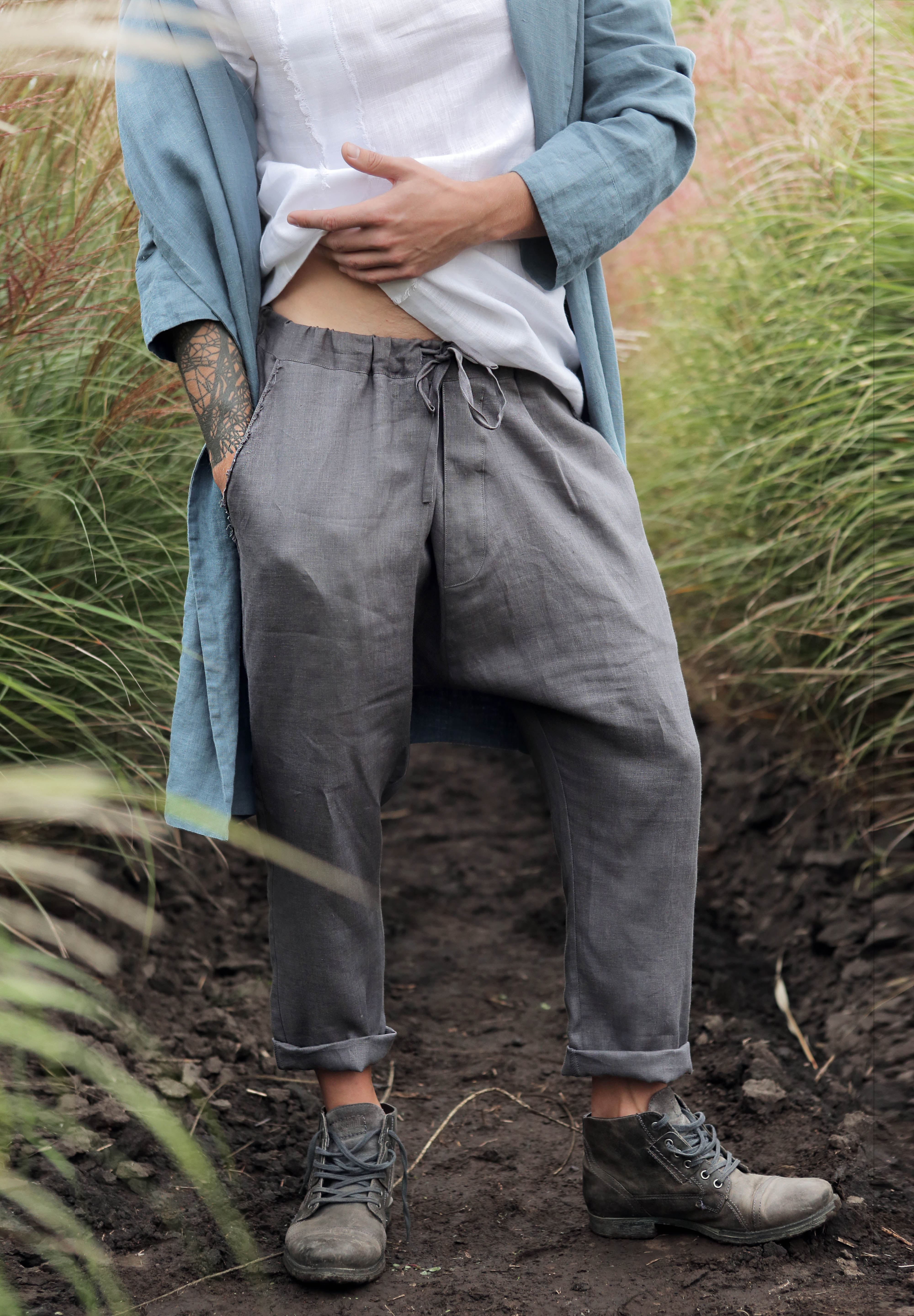 Men’s baggy linen pants HAWTHORN in Dark grey