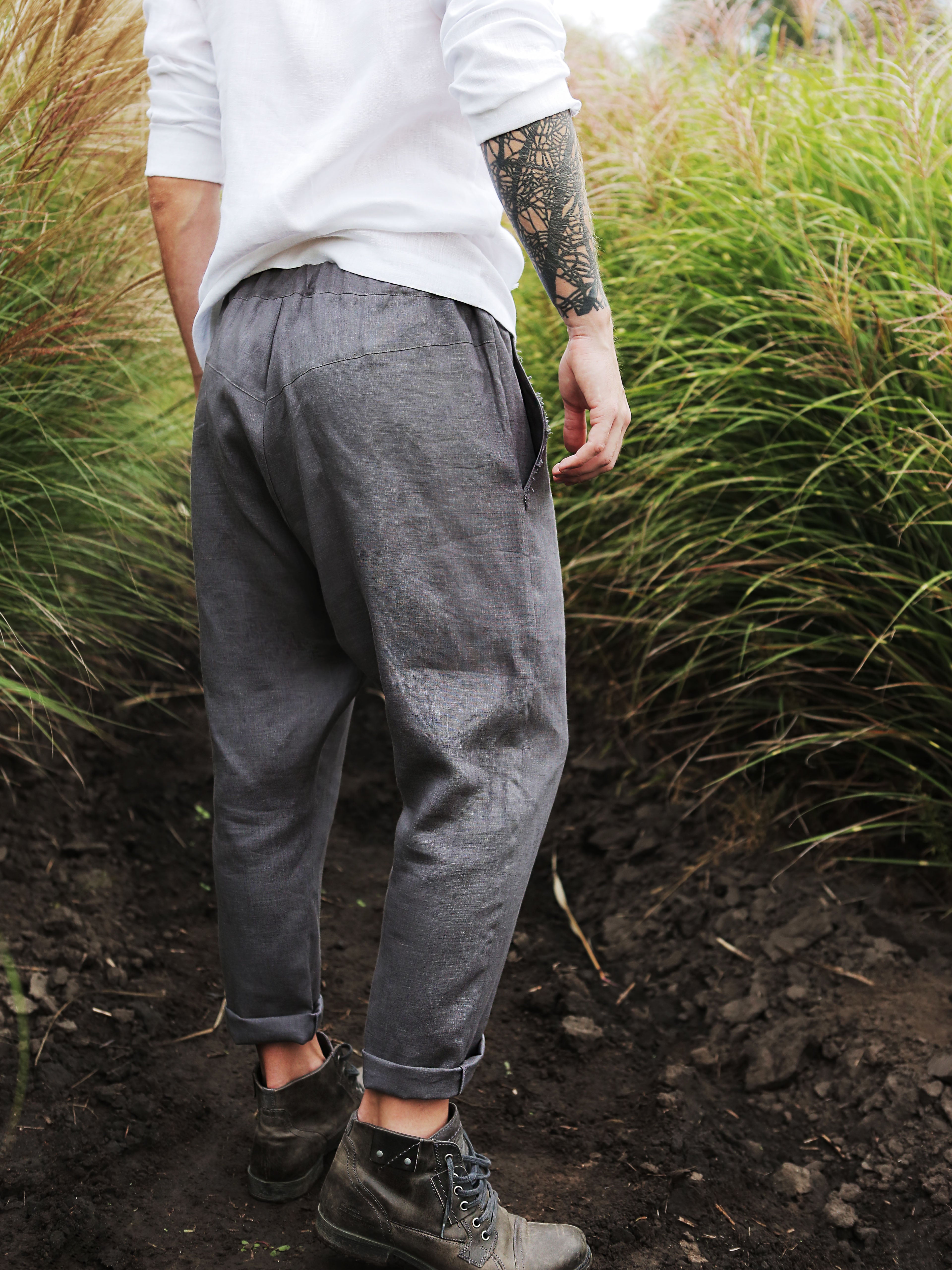 Men’s baggy linen pants HAWTHORN in Dark grey