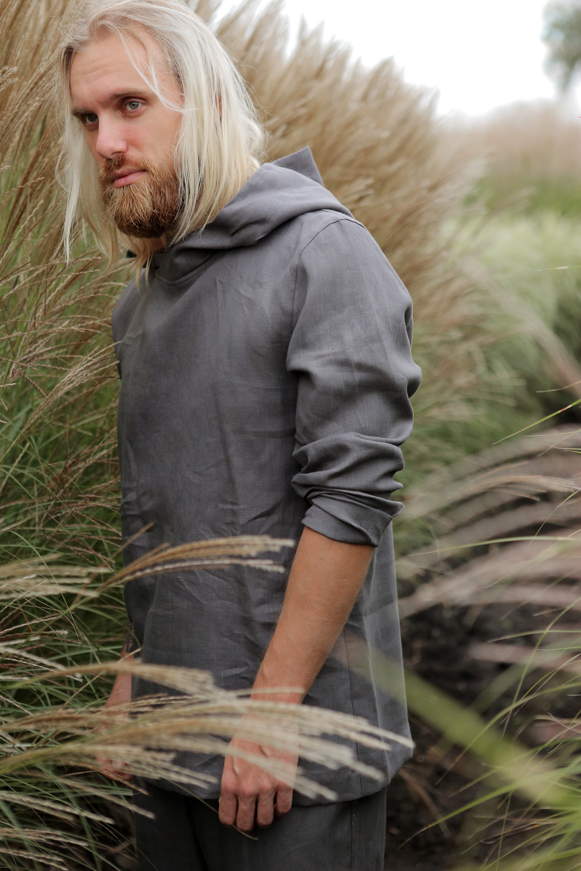 Men’s Linen Hoodie BALSA in Dark grey