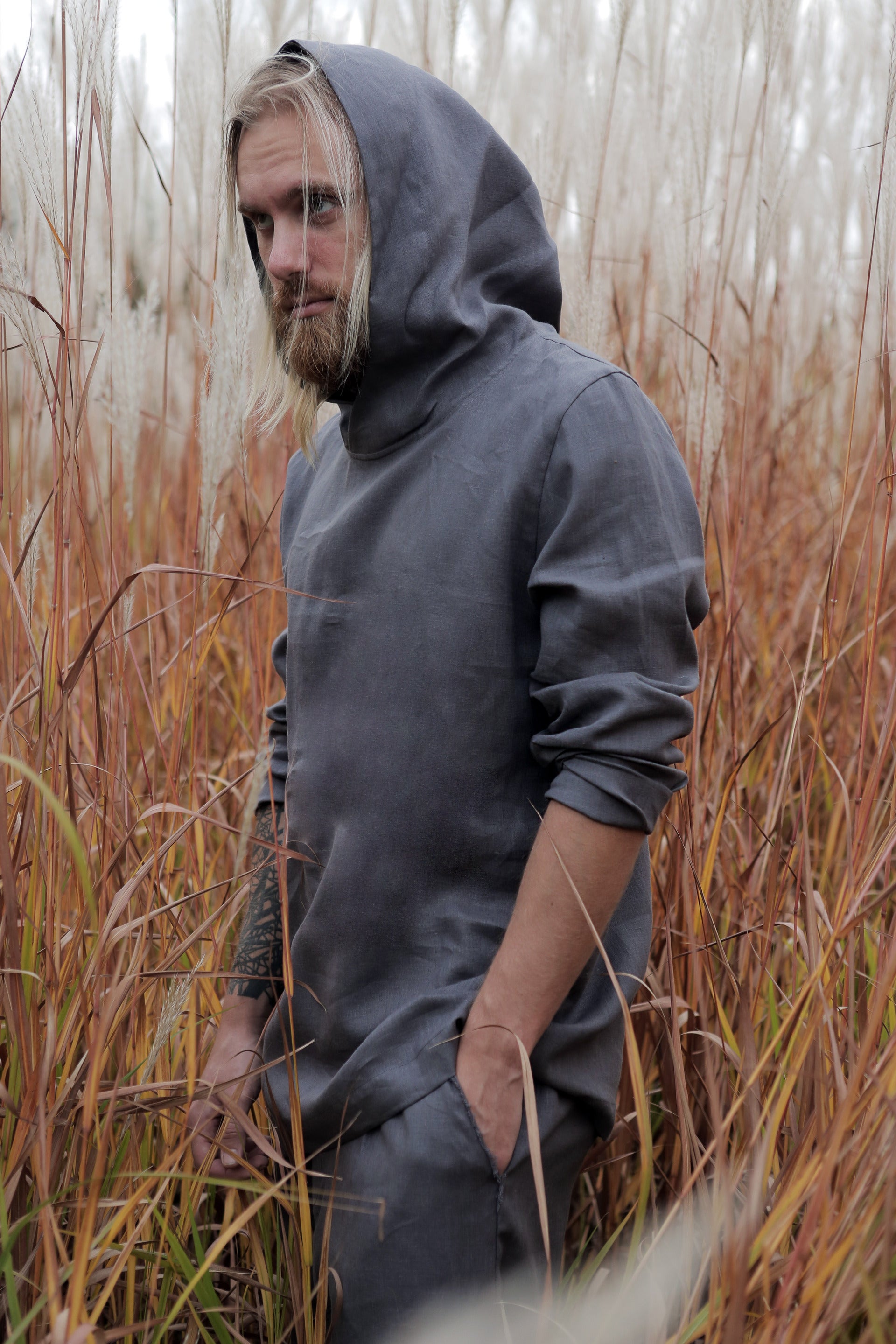 Men’s Linen Hoodie BALSA in Dark grey