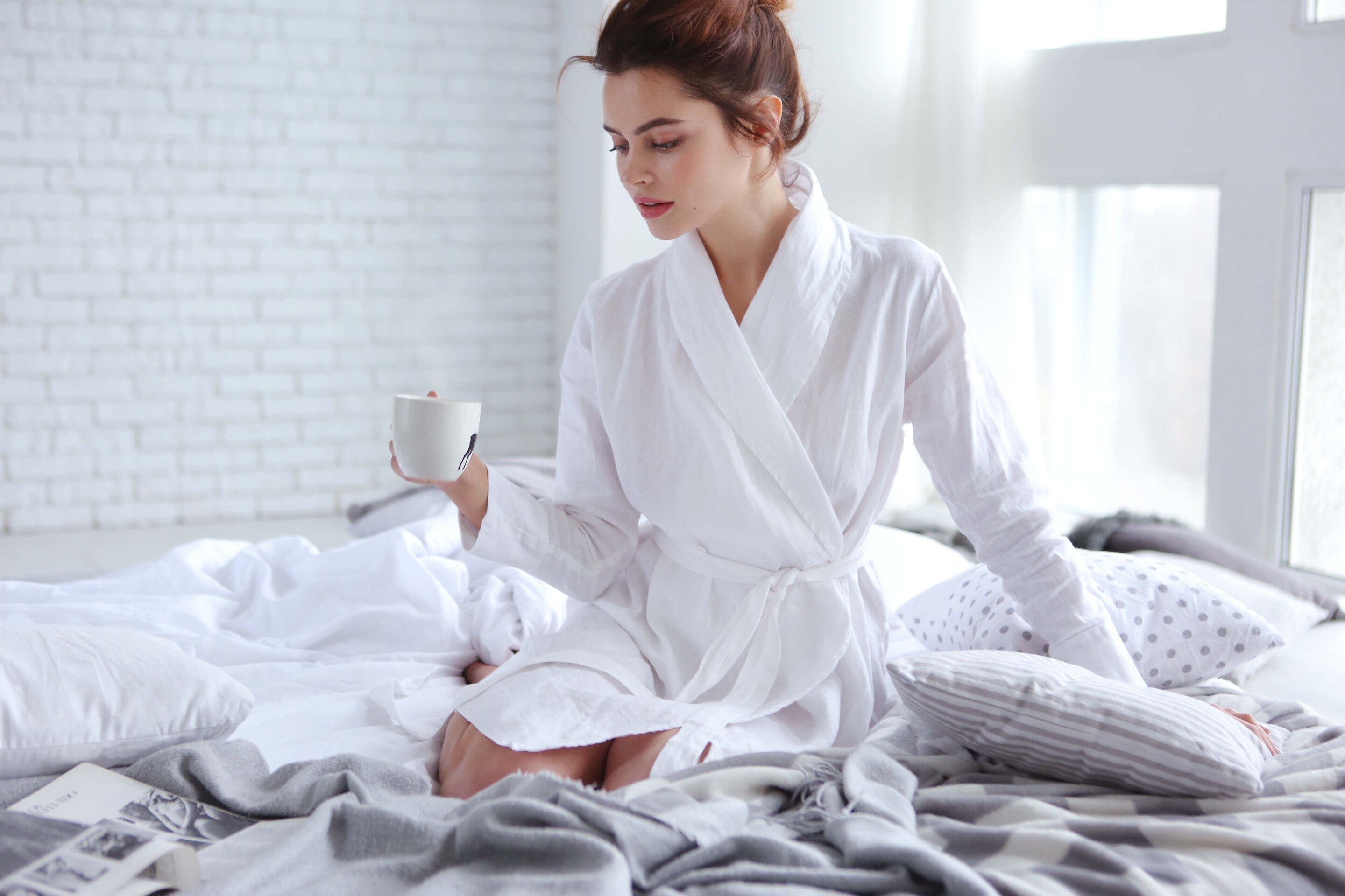 Women’s Linen Bathrobe Calla in White