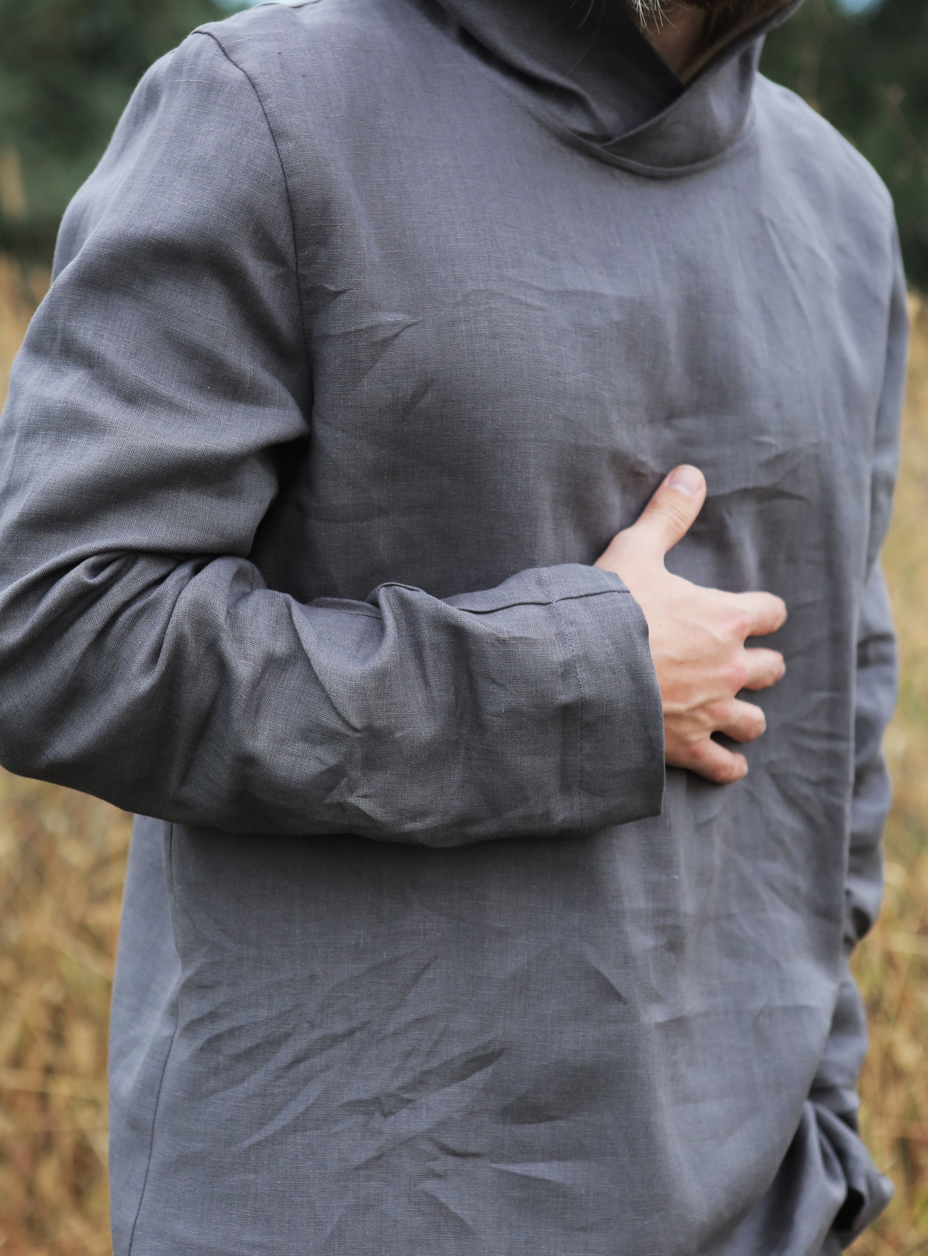 Men’s Linen Hoodie BALSA in Dark grey