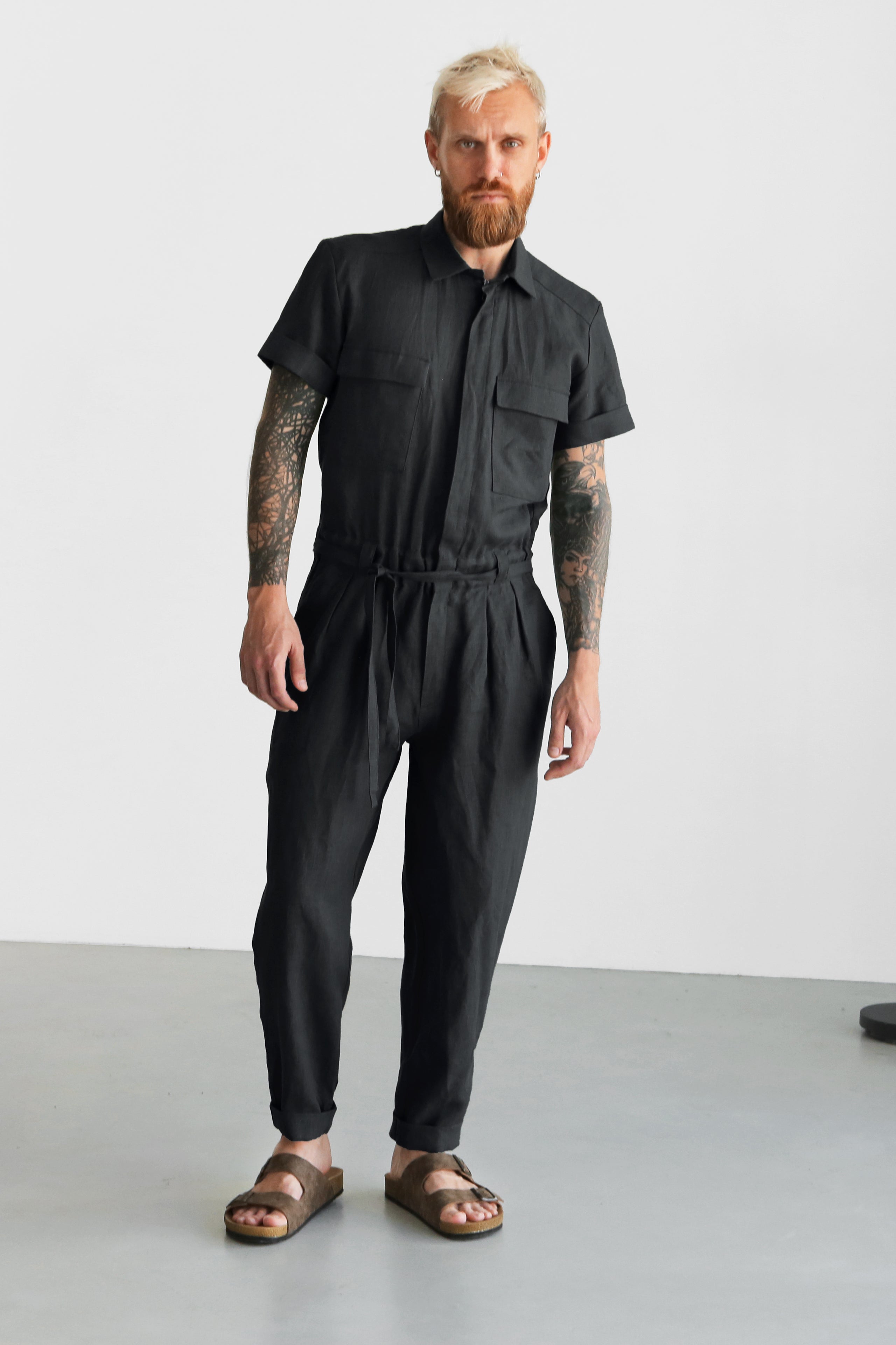 Mens Linen Jumpsuit SANDAL in Black