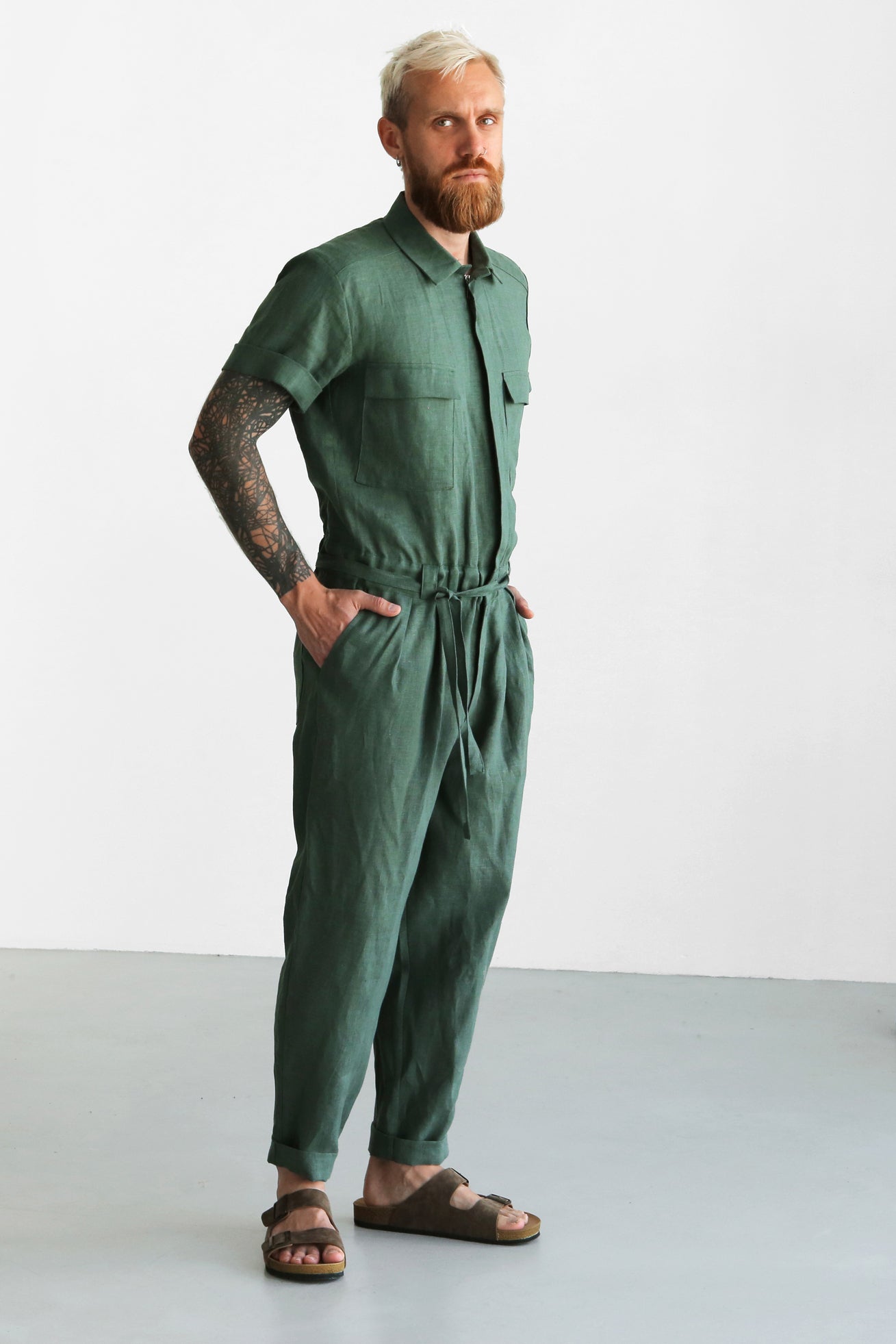 Mens Linen Jumpsuit SANDAL in Green