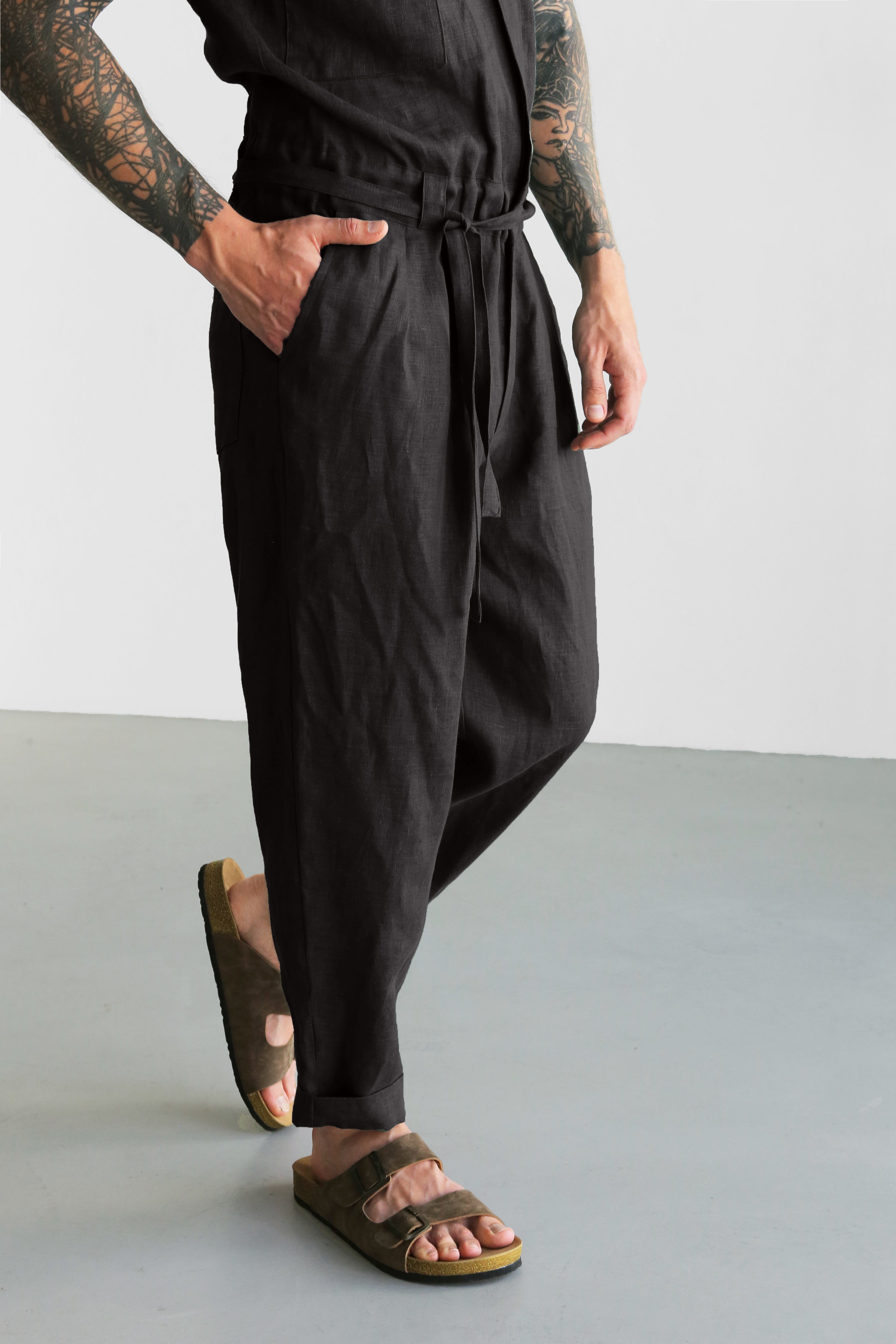 Mens Linen Jumpsuit SANDAL in Black
