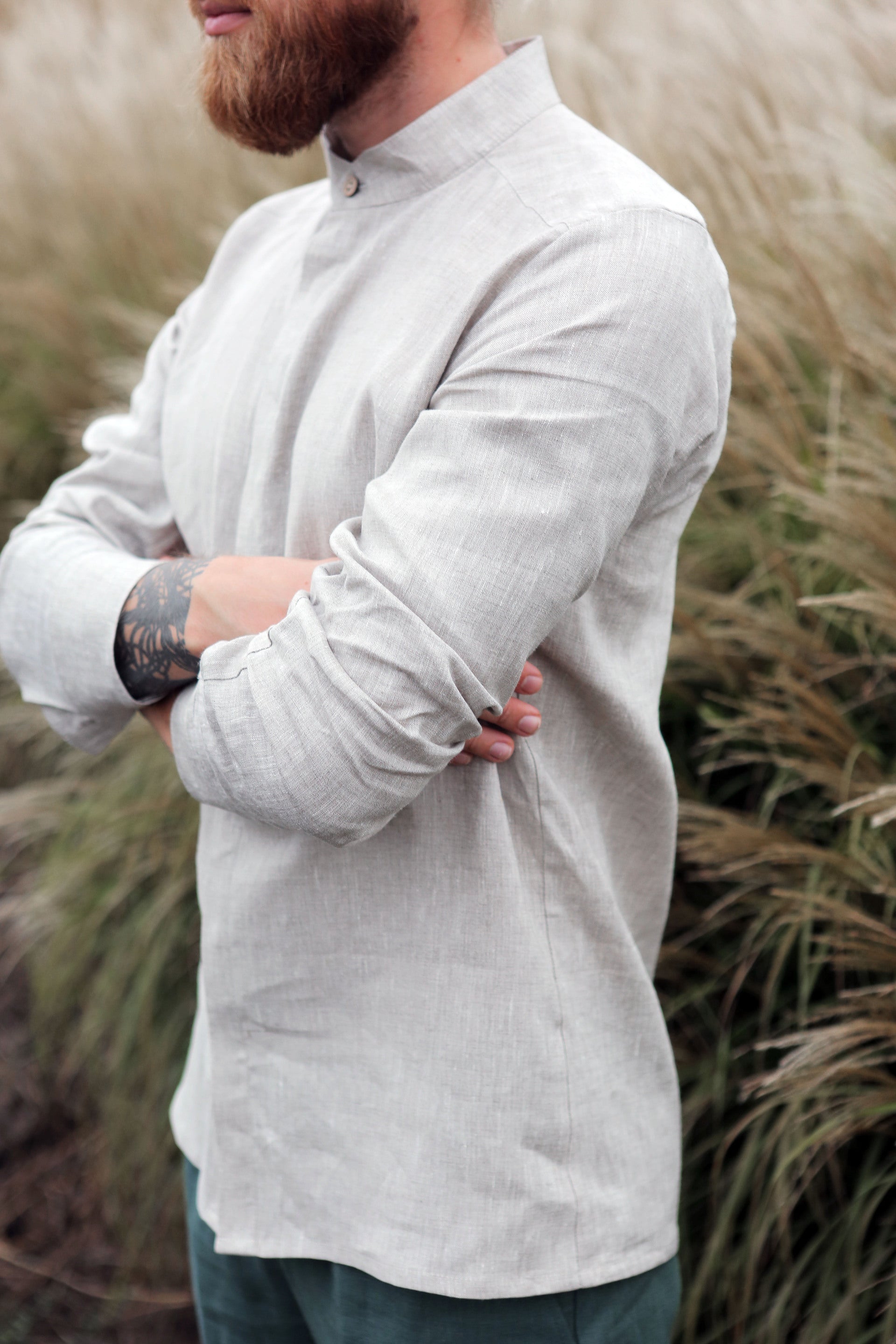 mens linen dress shirt Men’s Linen Shirt OLIVE - IN STOCK, XL - BEIGE (US WRH