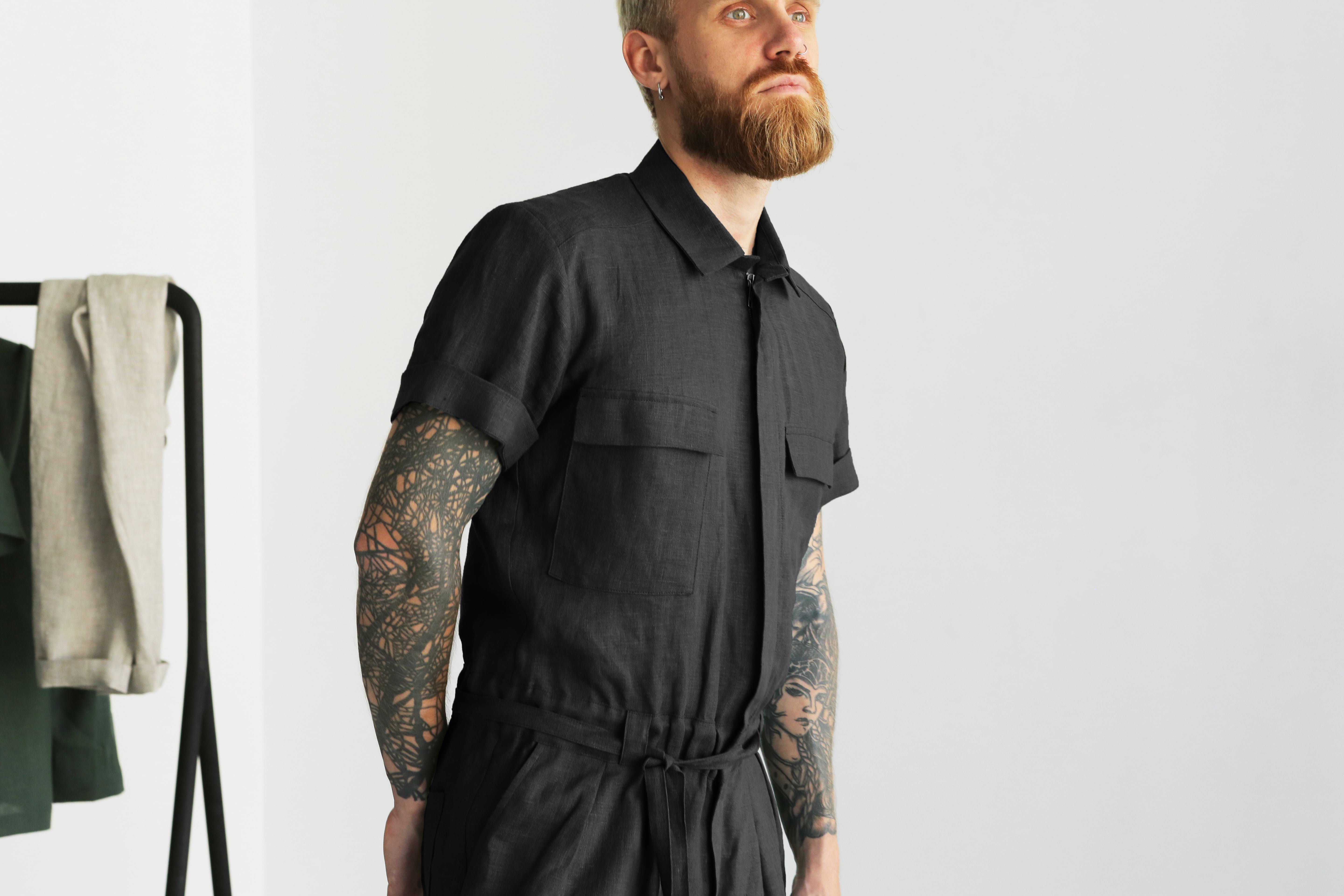 Mens Linen Jumpsuit SANDAL in Black