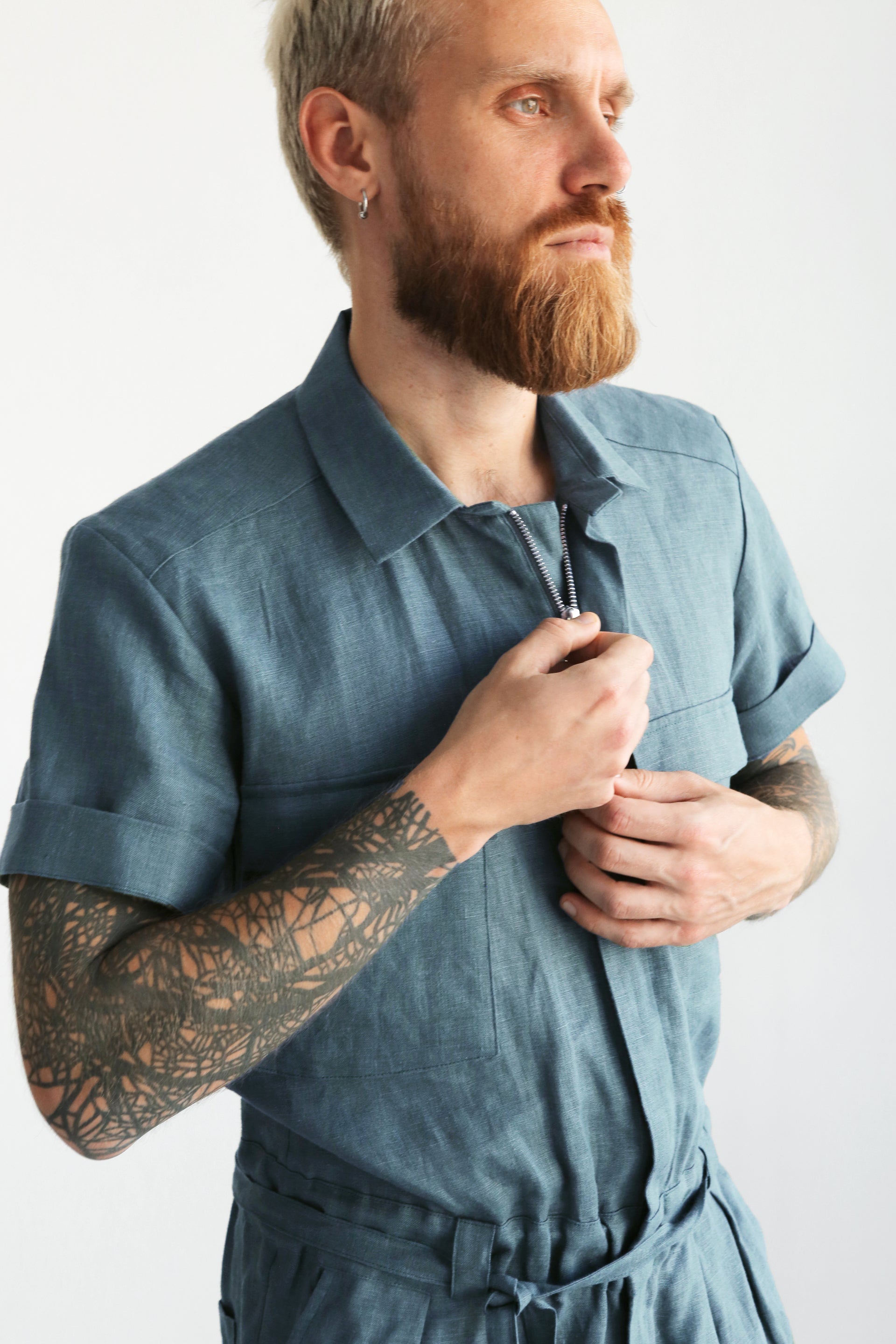 Mens Linen Jumpsuit SANDAL in Blue grey