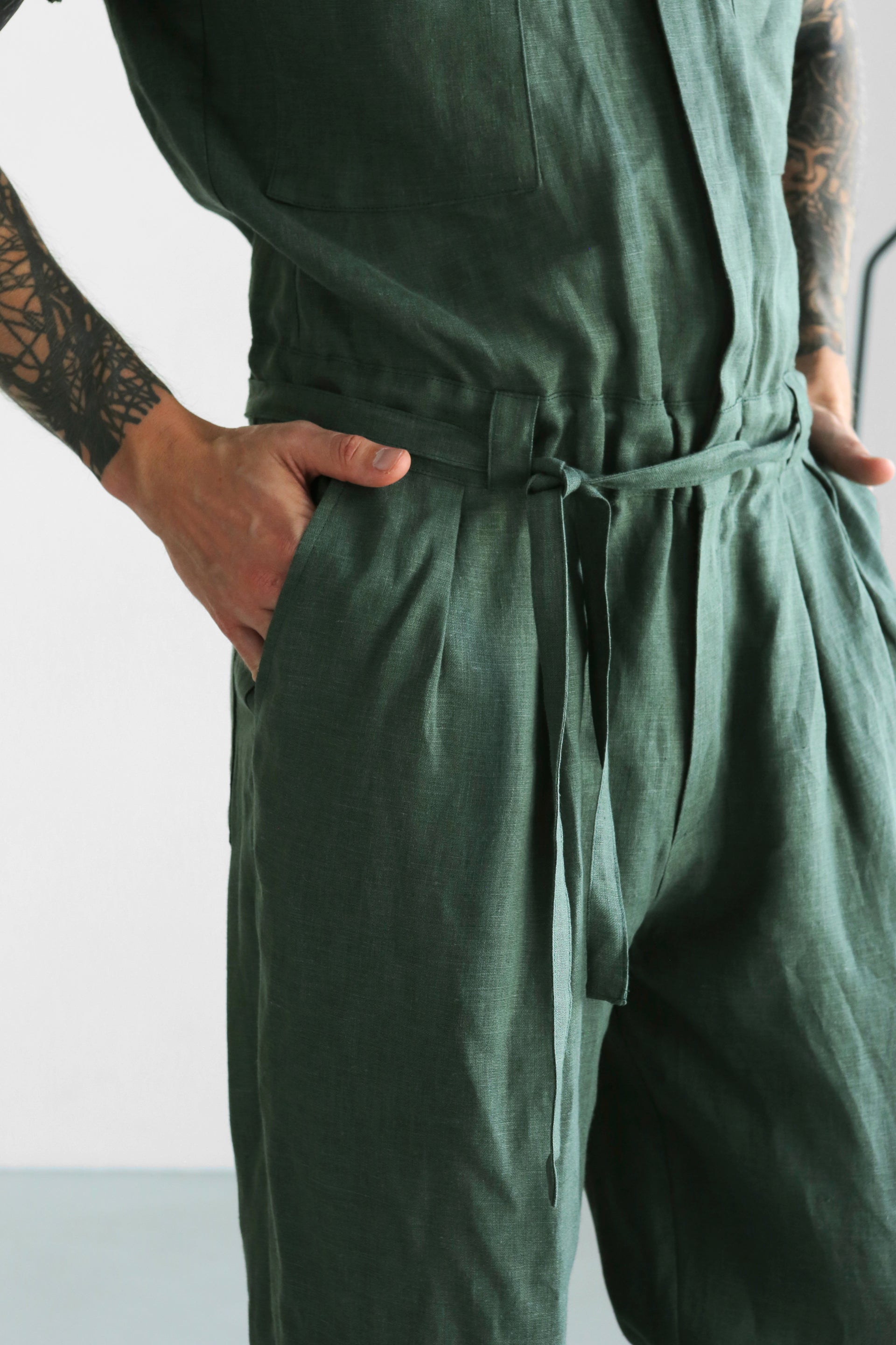 Mens Linen Jumpsuit SANDAL in Green