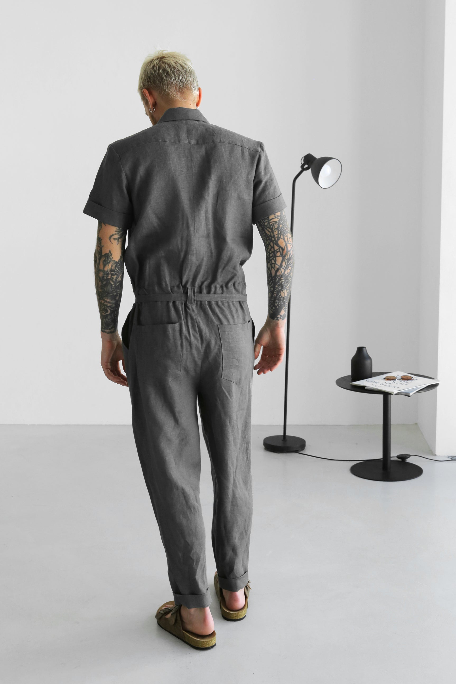 Mens Linen Jumpsuit SANDAL in Dark grey