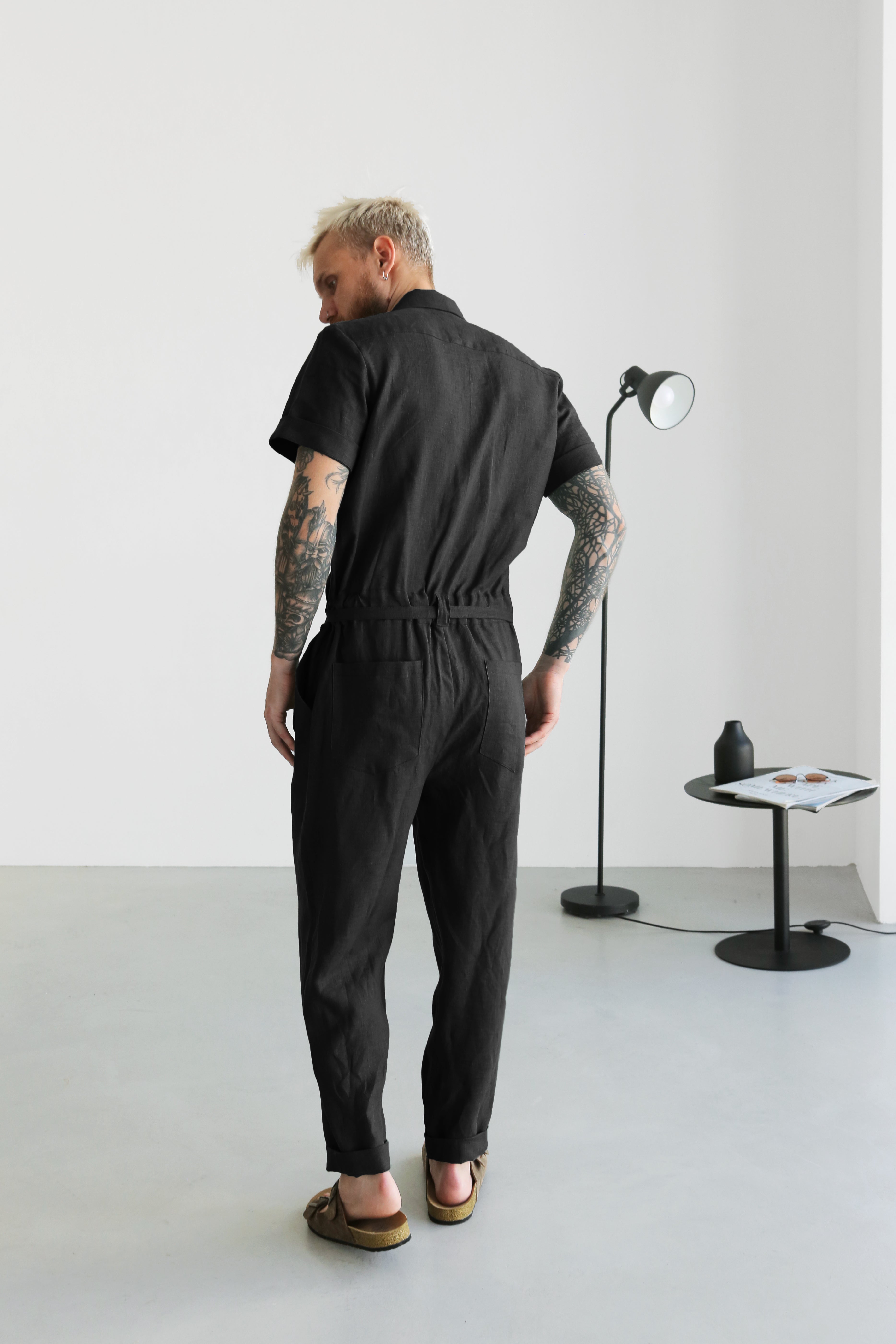 Mens Linen Jumpsuit SANDAL in Black