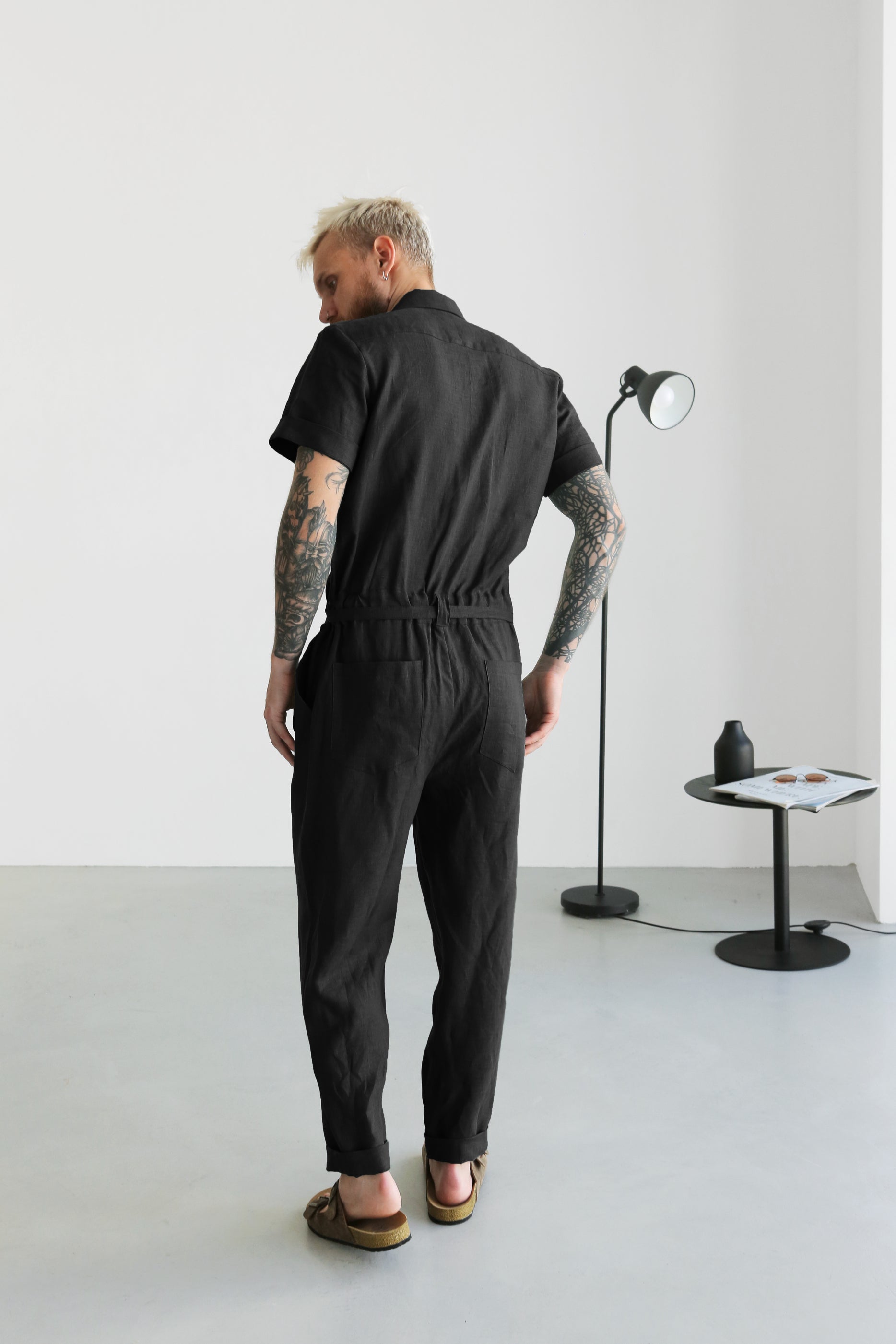 Mens Linen Jumpsuit SANDAL in Black