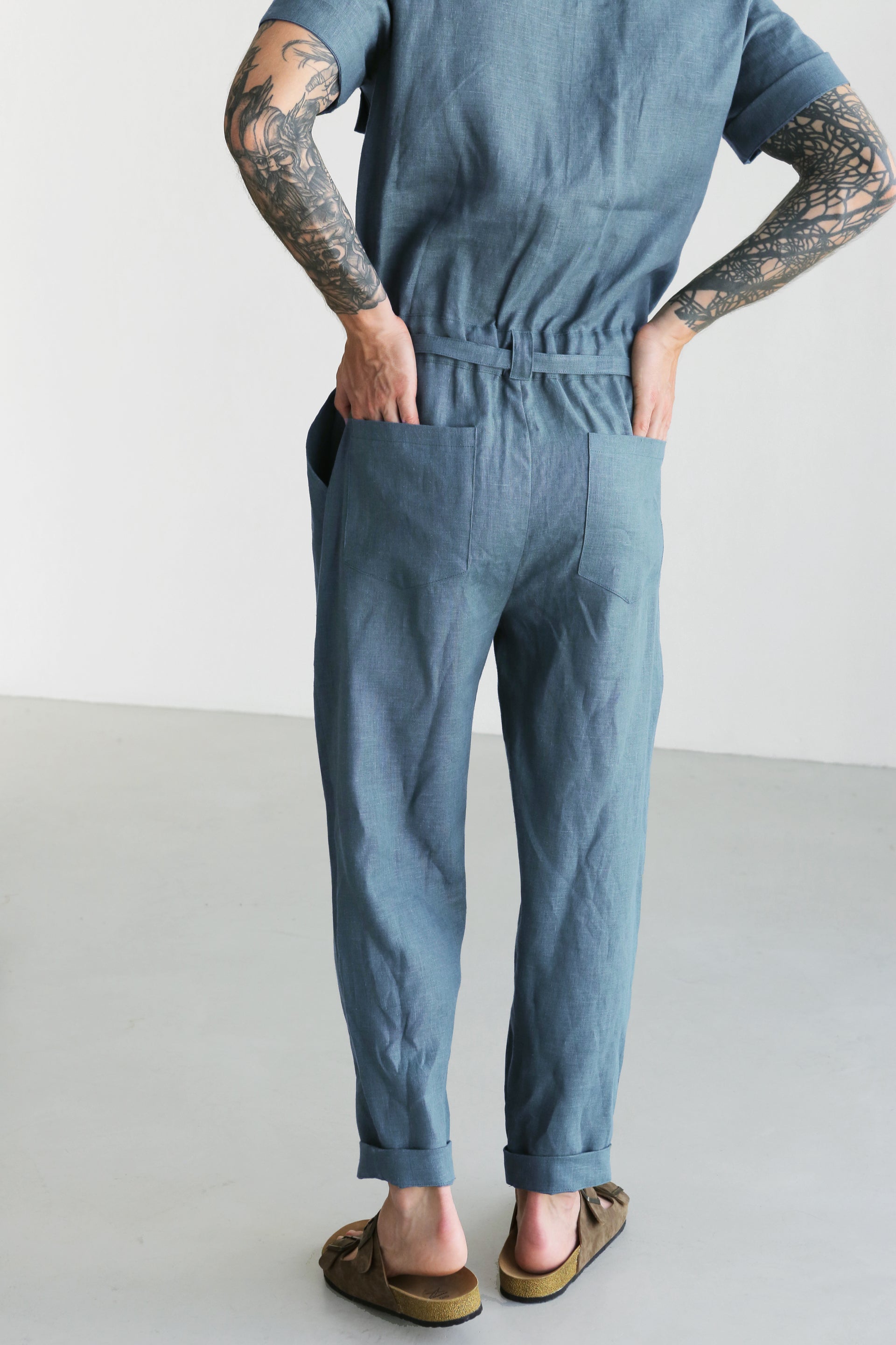 Mens Linen Jumpsuit SANDAL in Blue grey