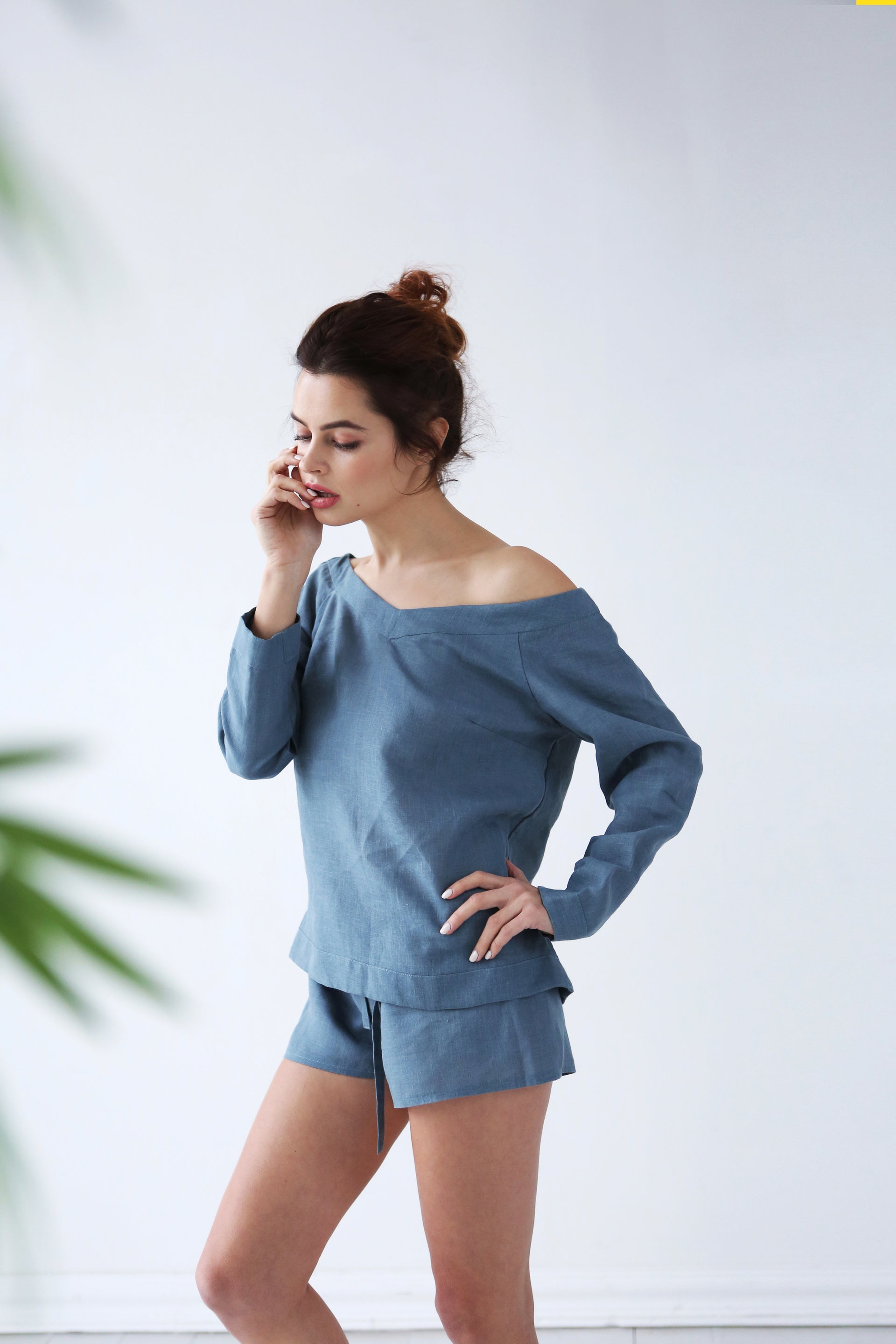 Women’s Linen Shorts LIANA in Blue grey