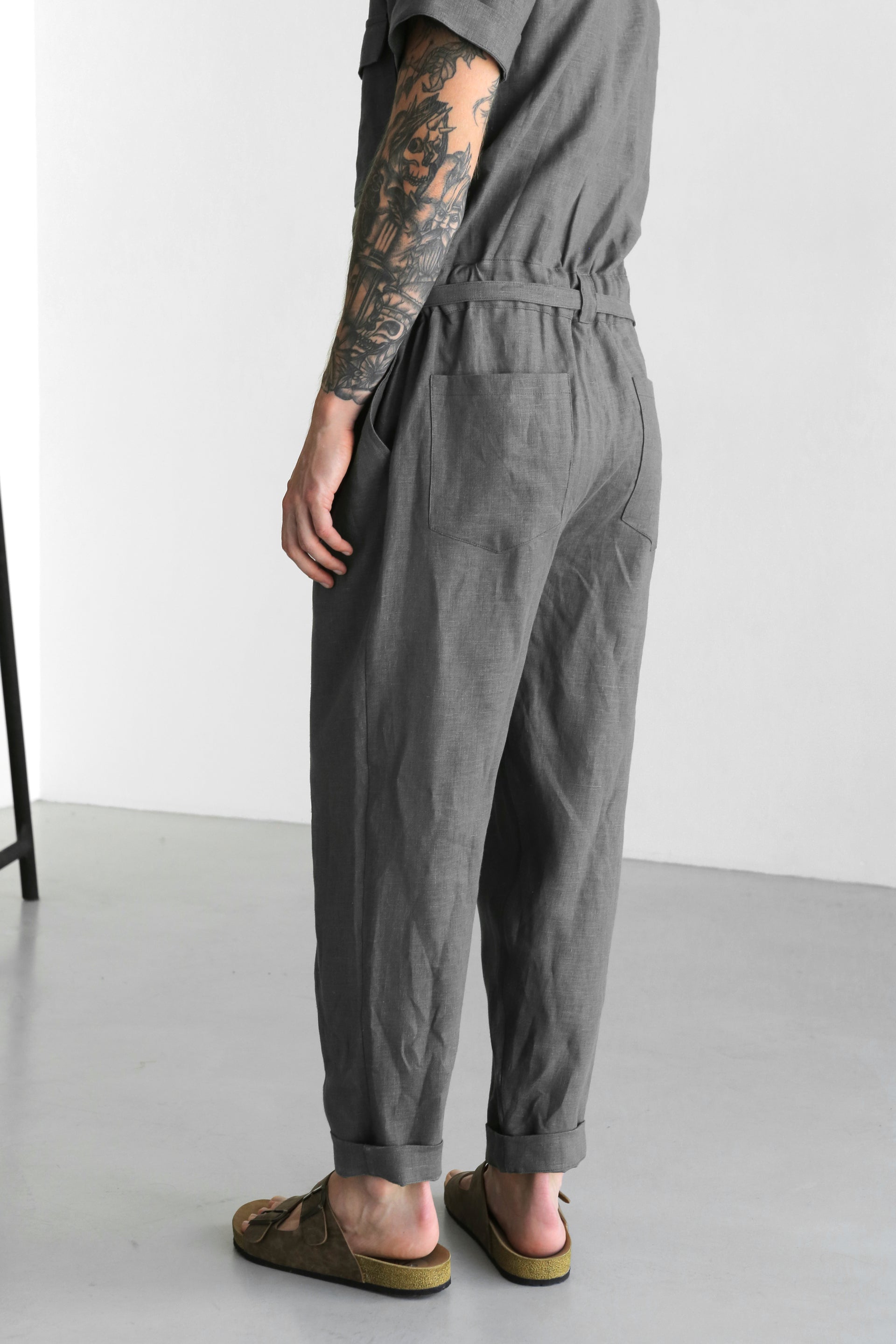 Mens Linen Jumpsuit SANDAL in Dark grey