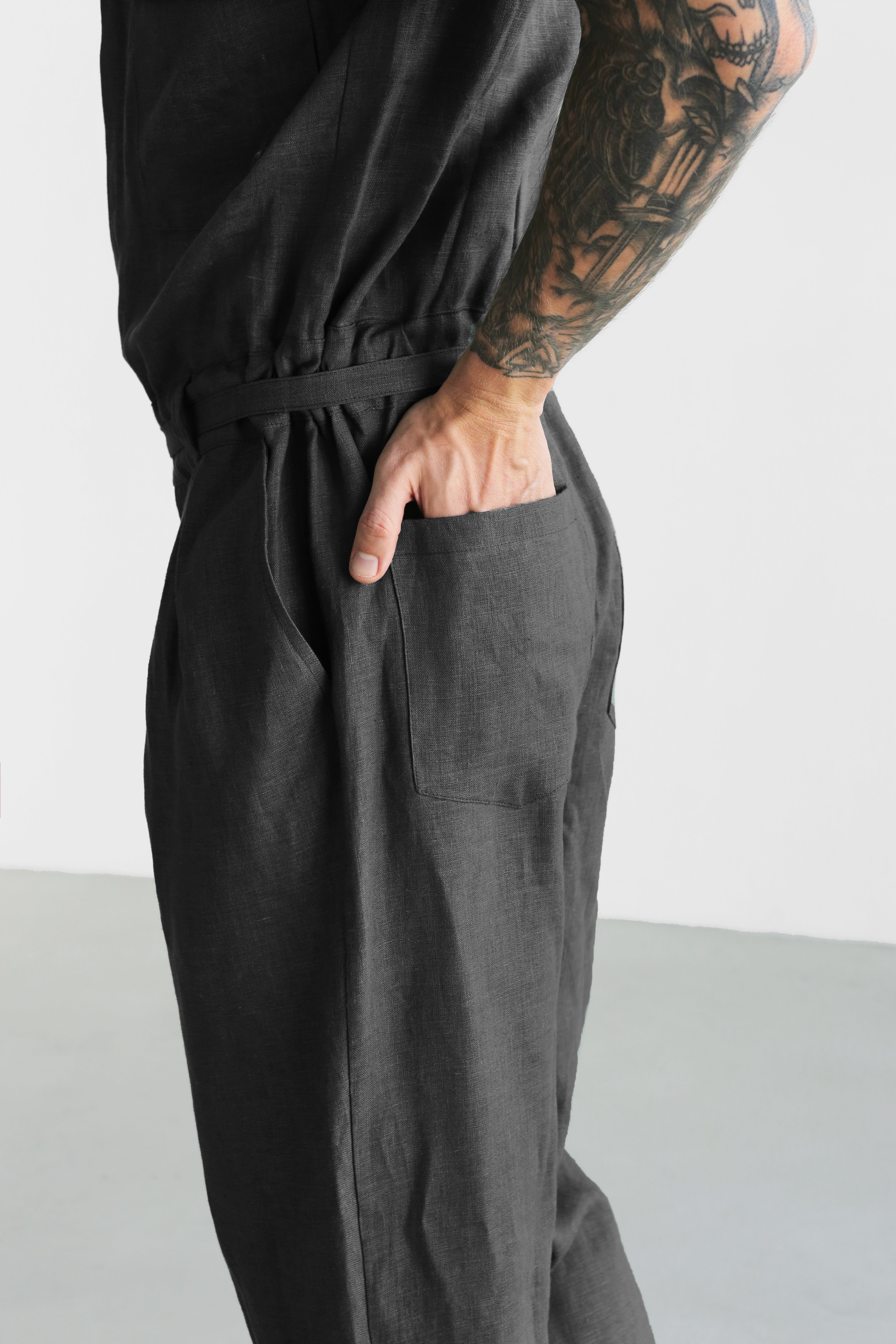 Mens Linen Jumpsuit SANDAL in Black