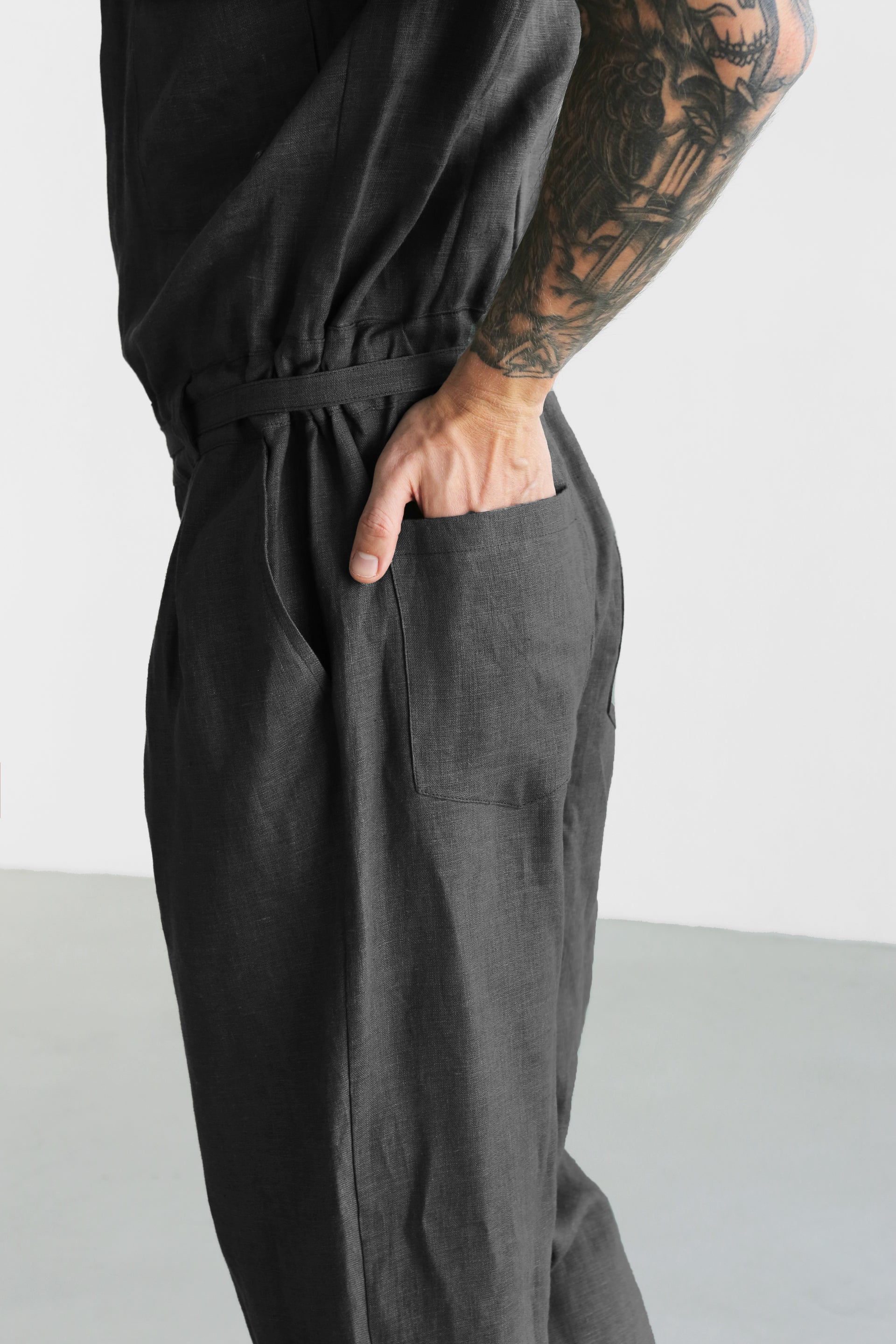 Mens Linen Jumpsuit SANDAL in Black