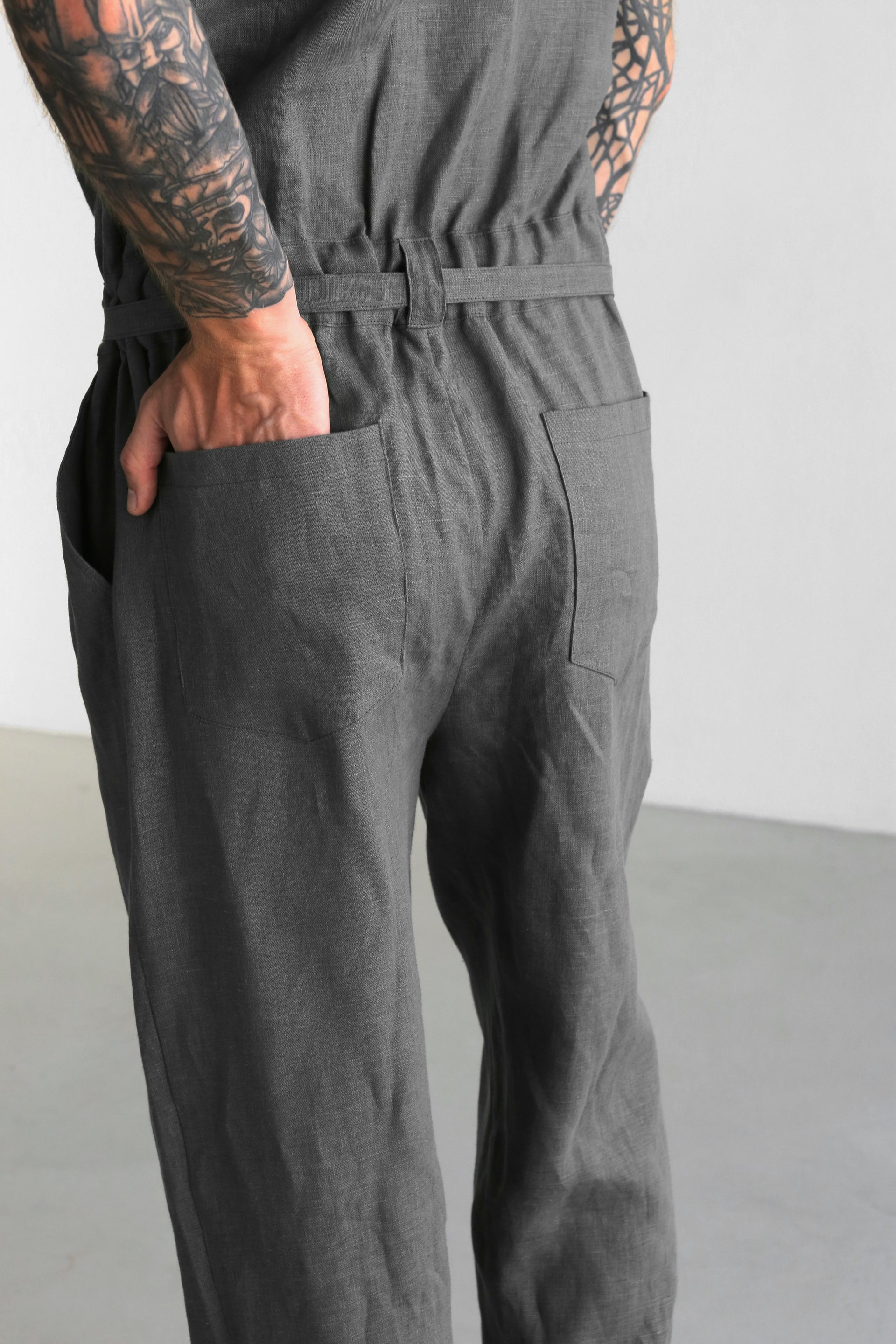 Mens Linen Jumpsuit SANDAL in Dark grey