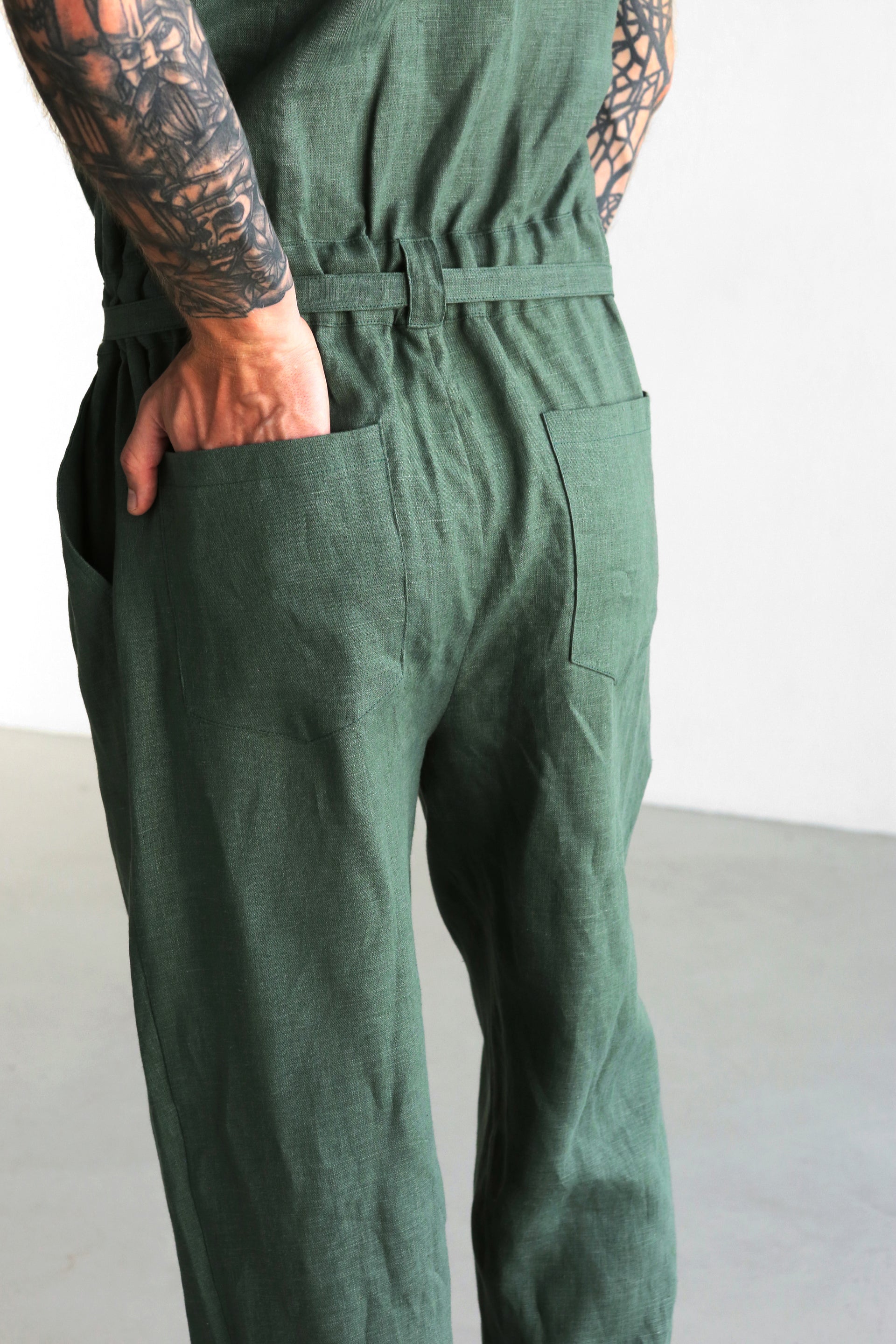 Mens Linen Jumpsuit SANDAL in Green