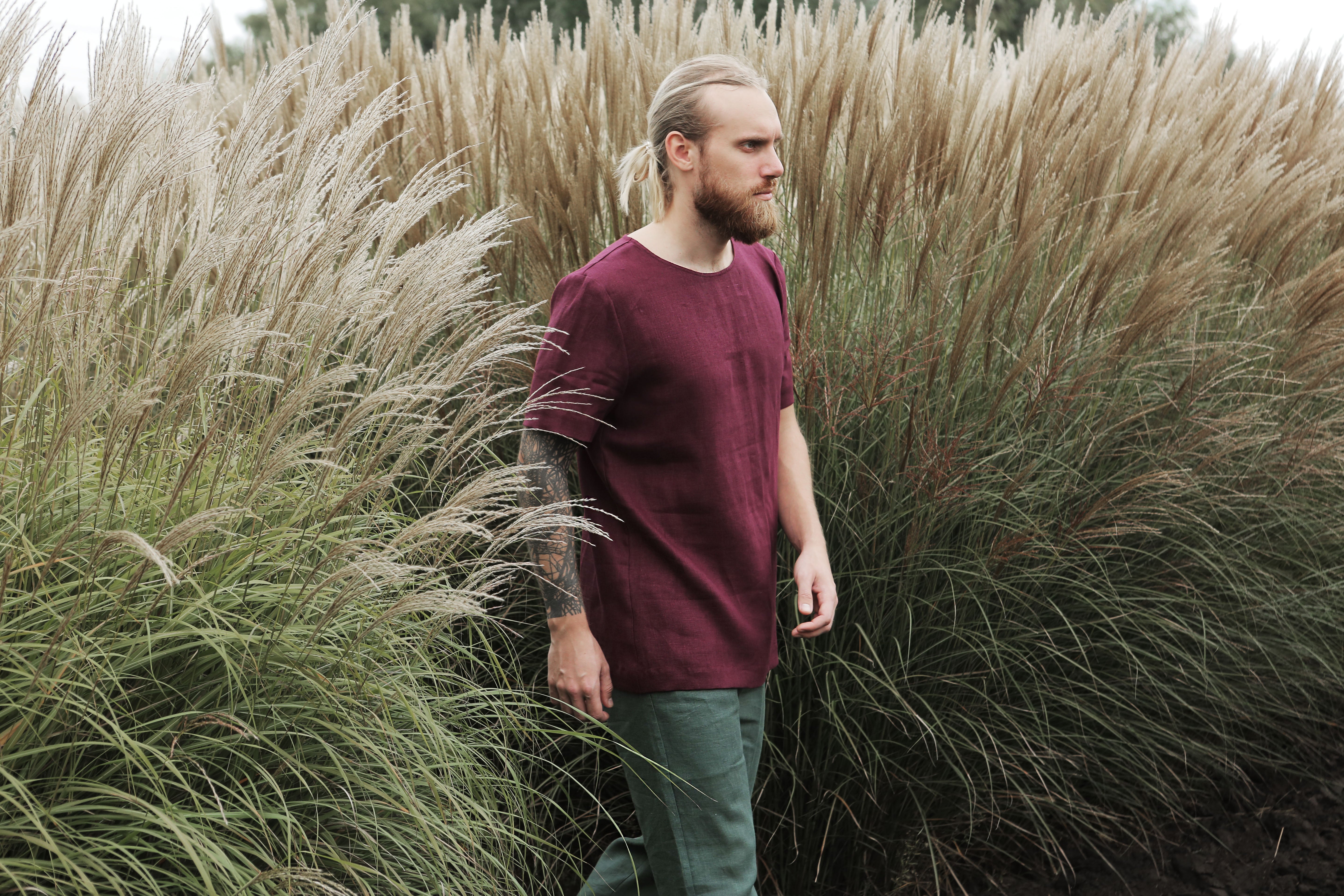 Men’s Linen T-Shirt LINDEN in Burgundy