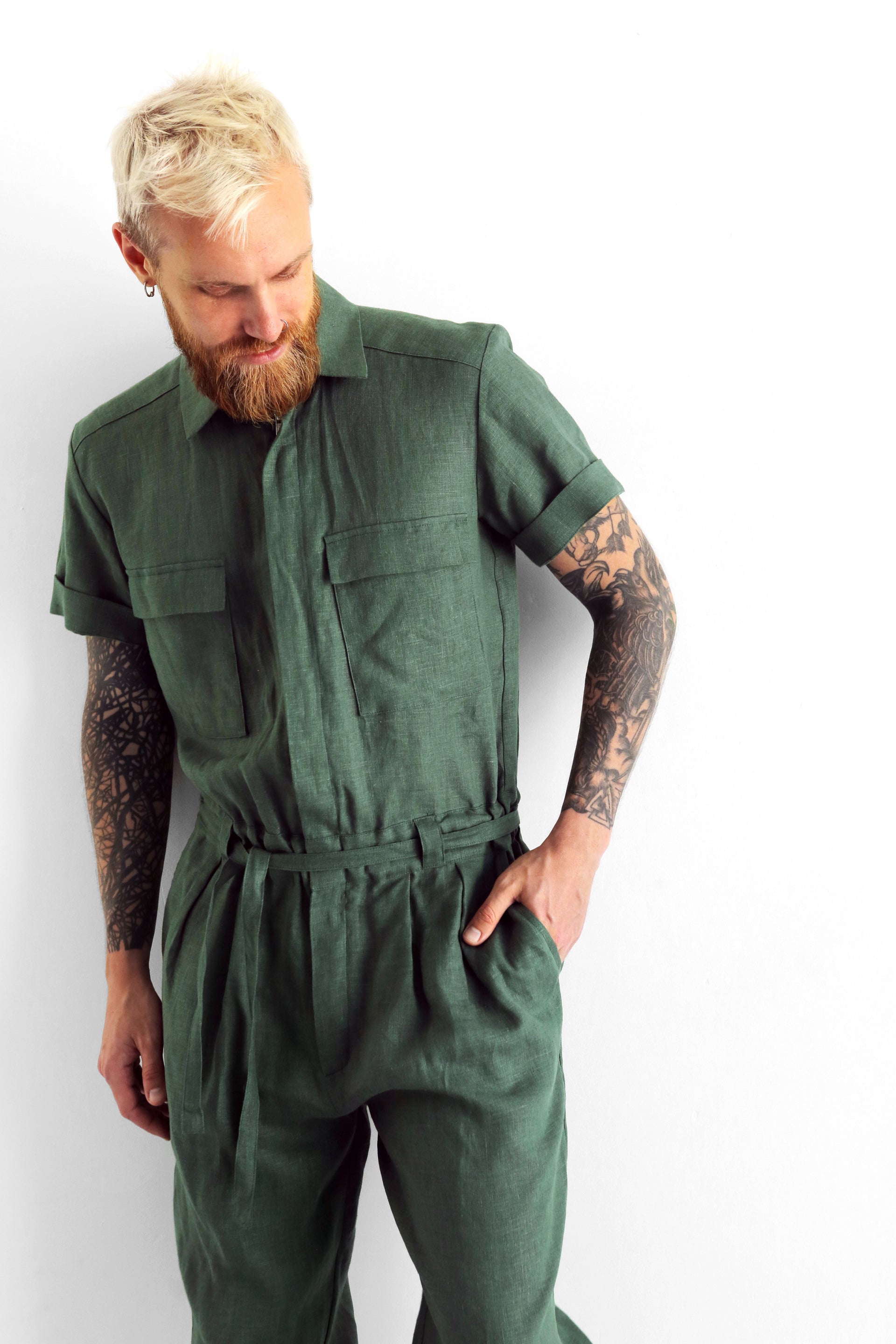 Mens Linen Jumpsuit SANDAL in Green