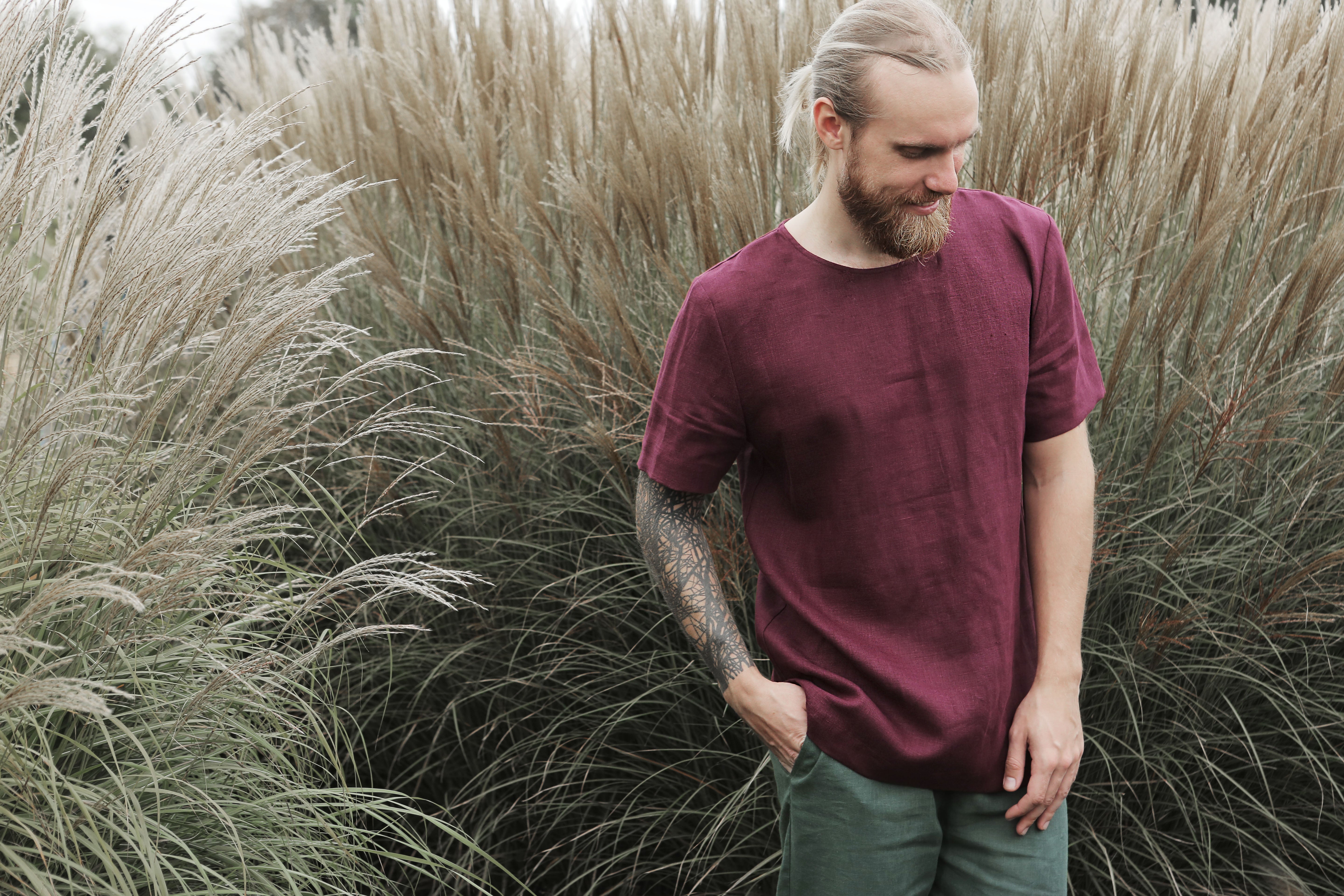 Men’s Linen T-Shirt LINDEN in Burgundy