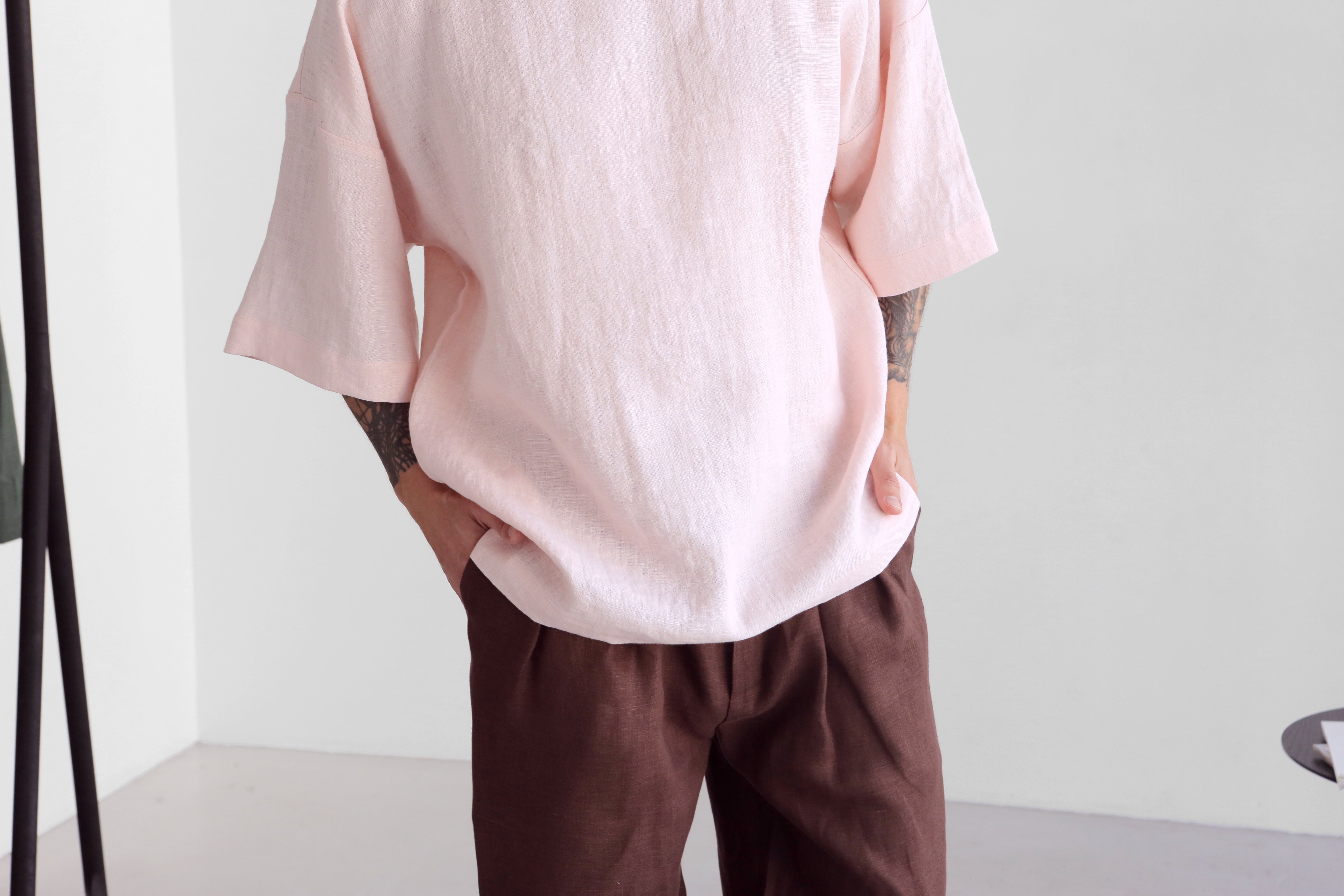 Men’s Oversized Linen T-Shirt LOTUS in Light pink