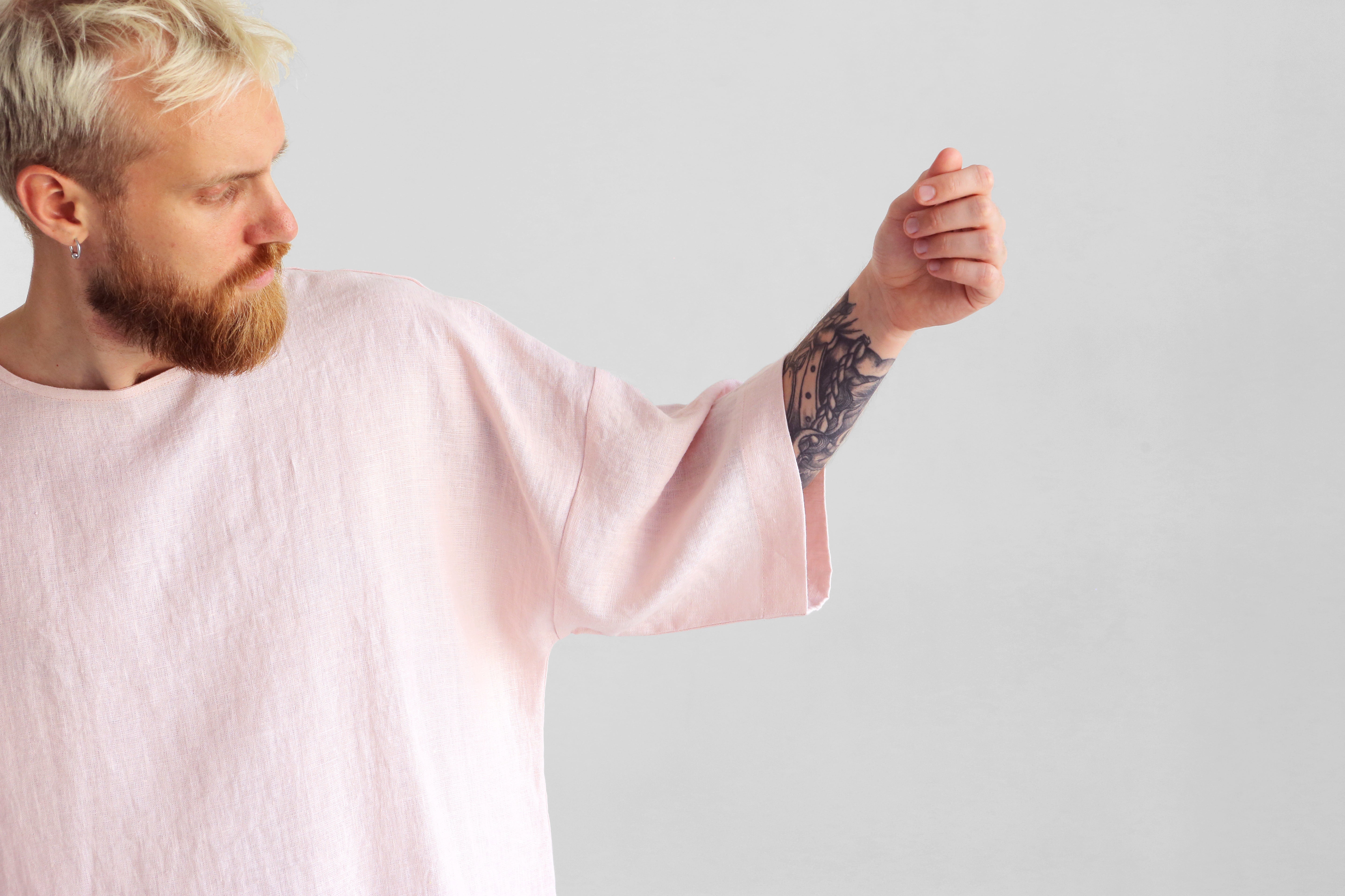 Men’s Oversized Linen T-Shirt LOTUS in Light pink