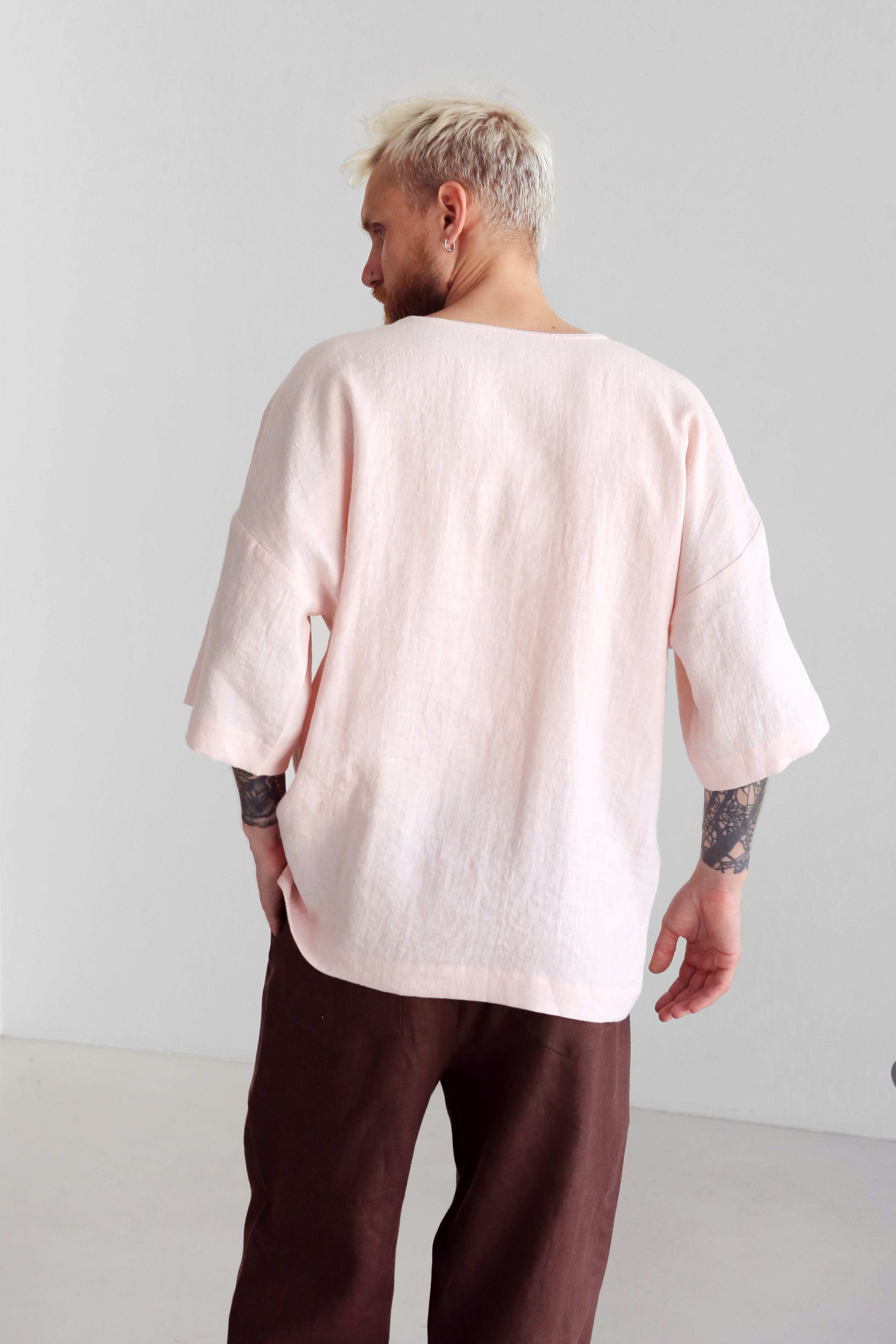 Men’s Oversized Linen T-Shirt LOTUS in Light pink