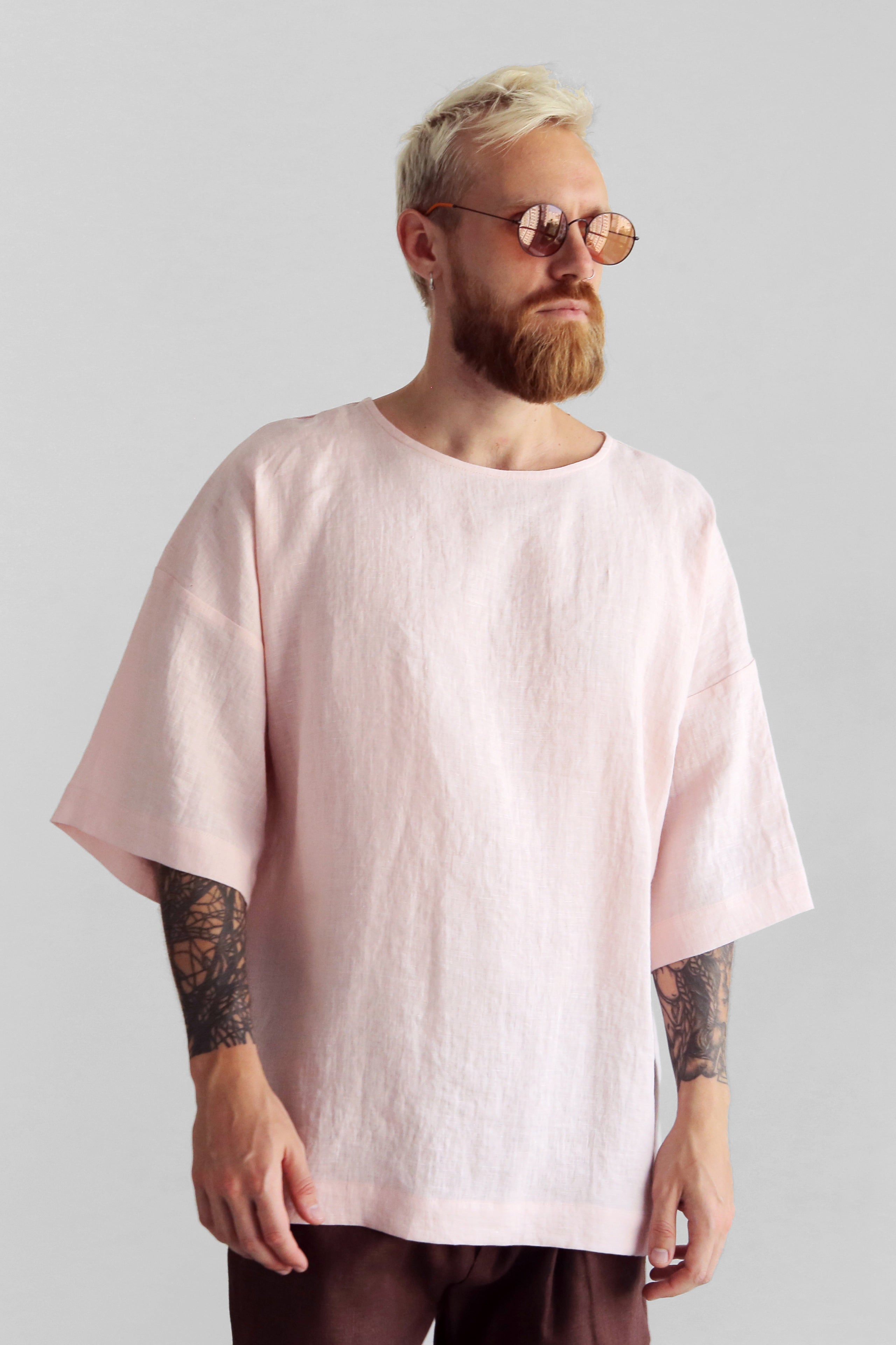 Men’s Oversized Linen T-Shirt LOTUS in Light pink