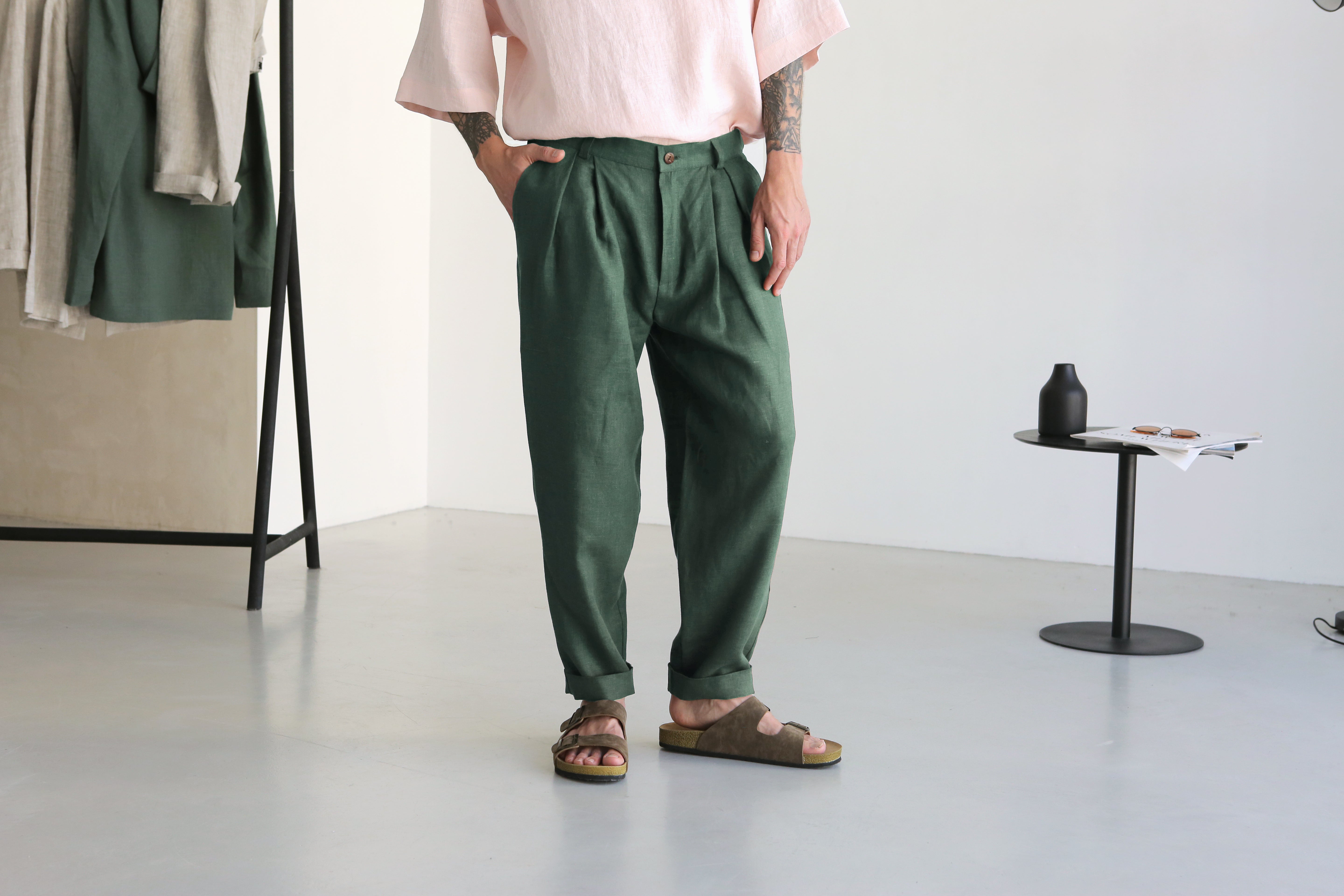 Loose Pleated Pants CEDAR in Green