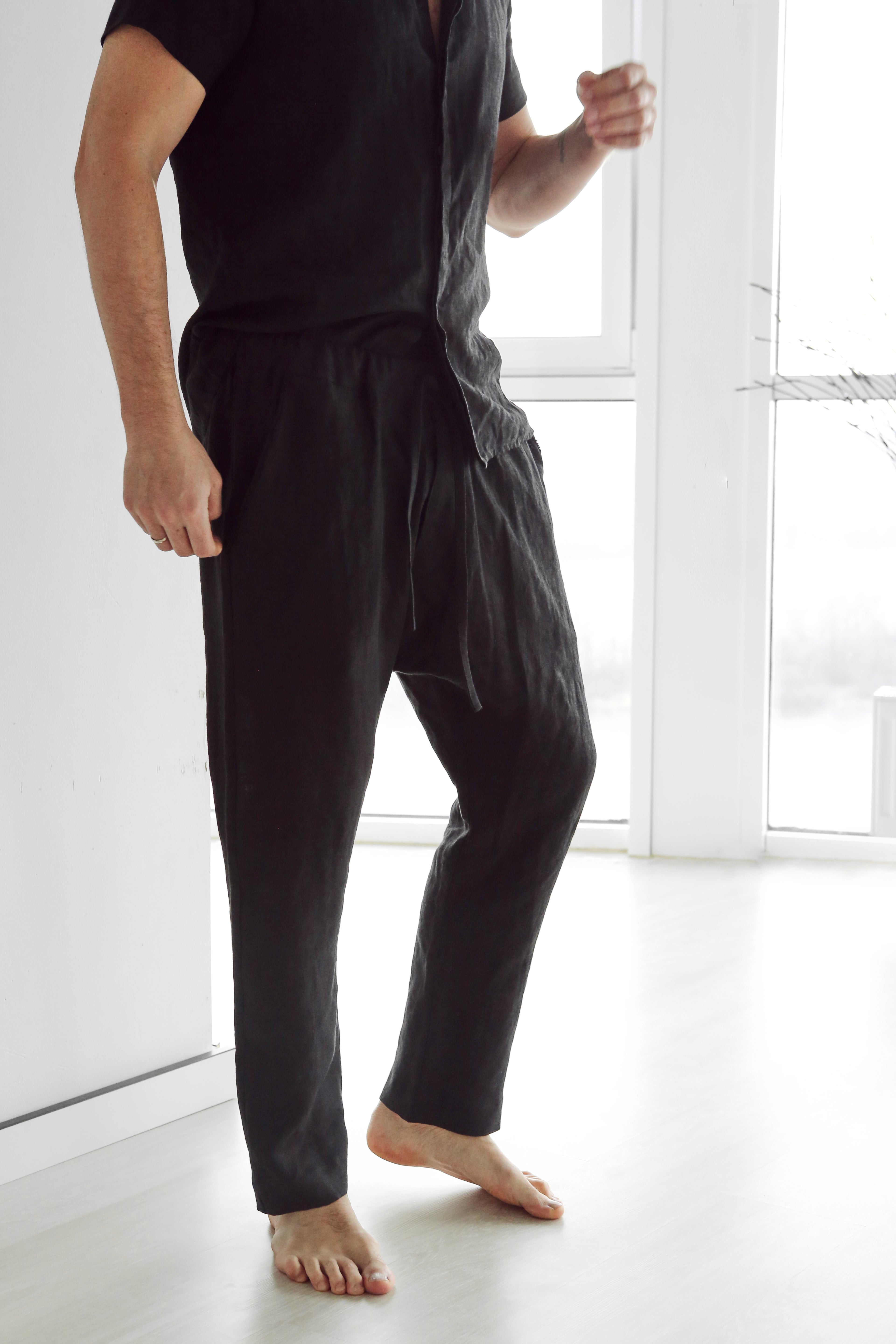 Men’s baggy linen pants HAWTHORN in Black