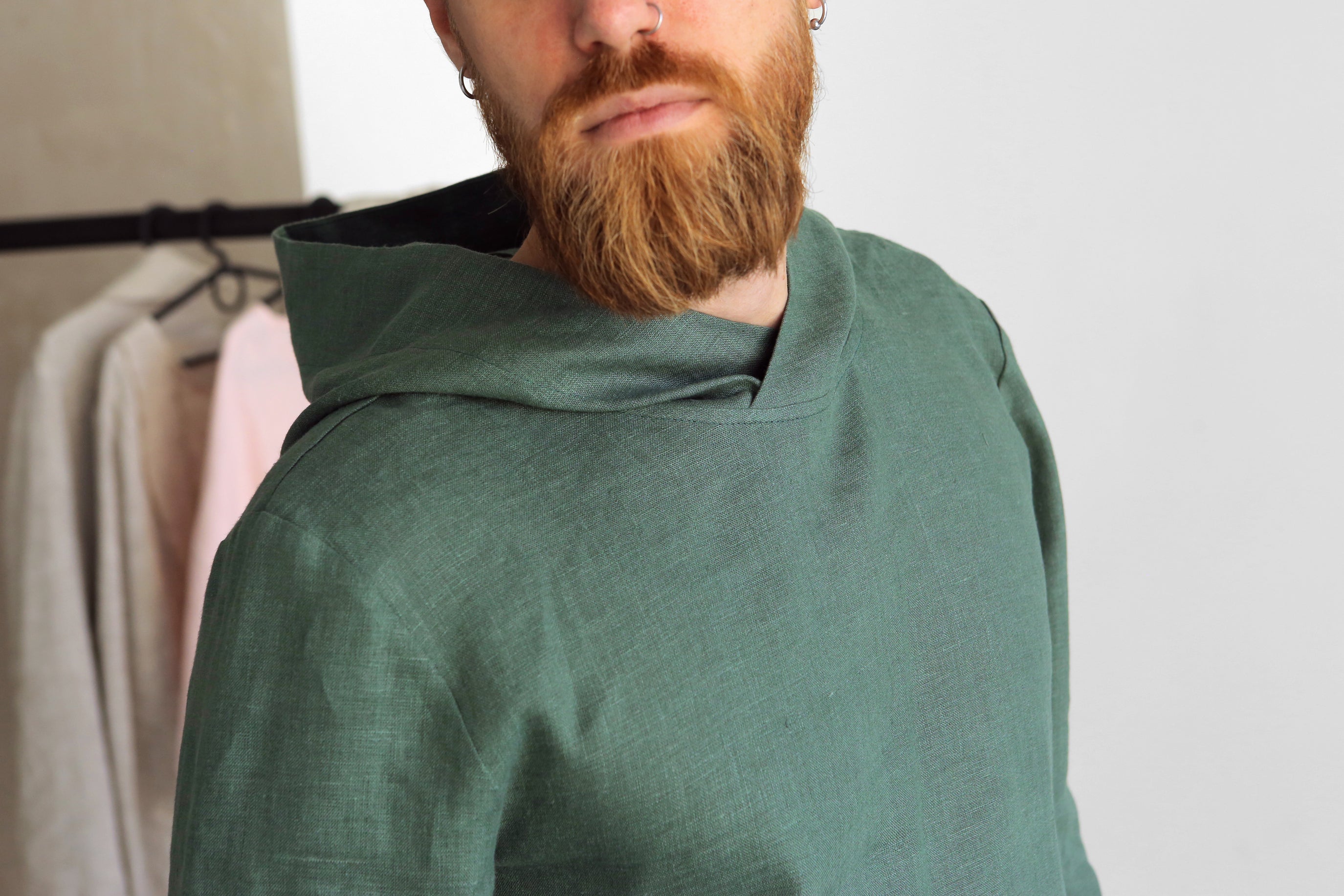 Men’s Linen Hoodie BALSA in Green