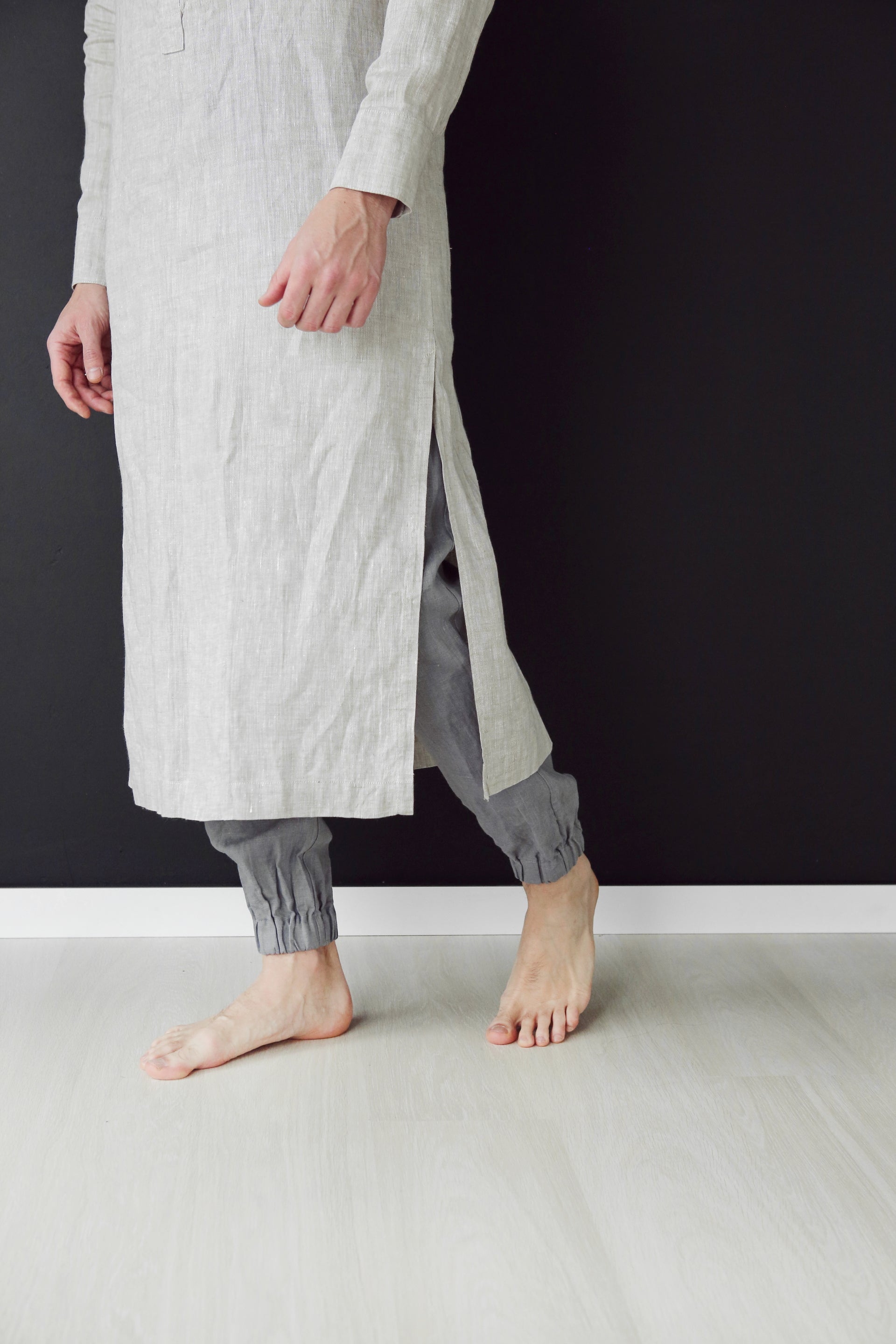 Men’s Long Linen Shirt, Kaftan CYPRESS in Beige