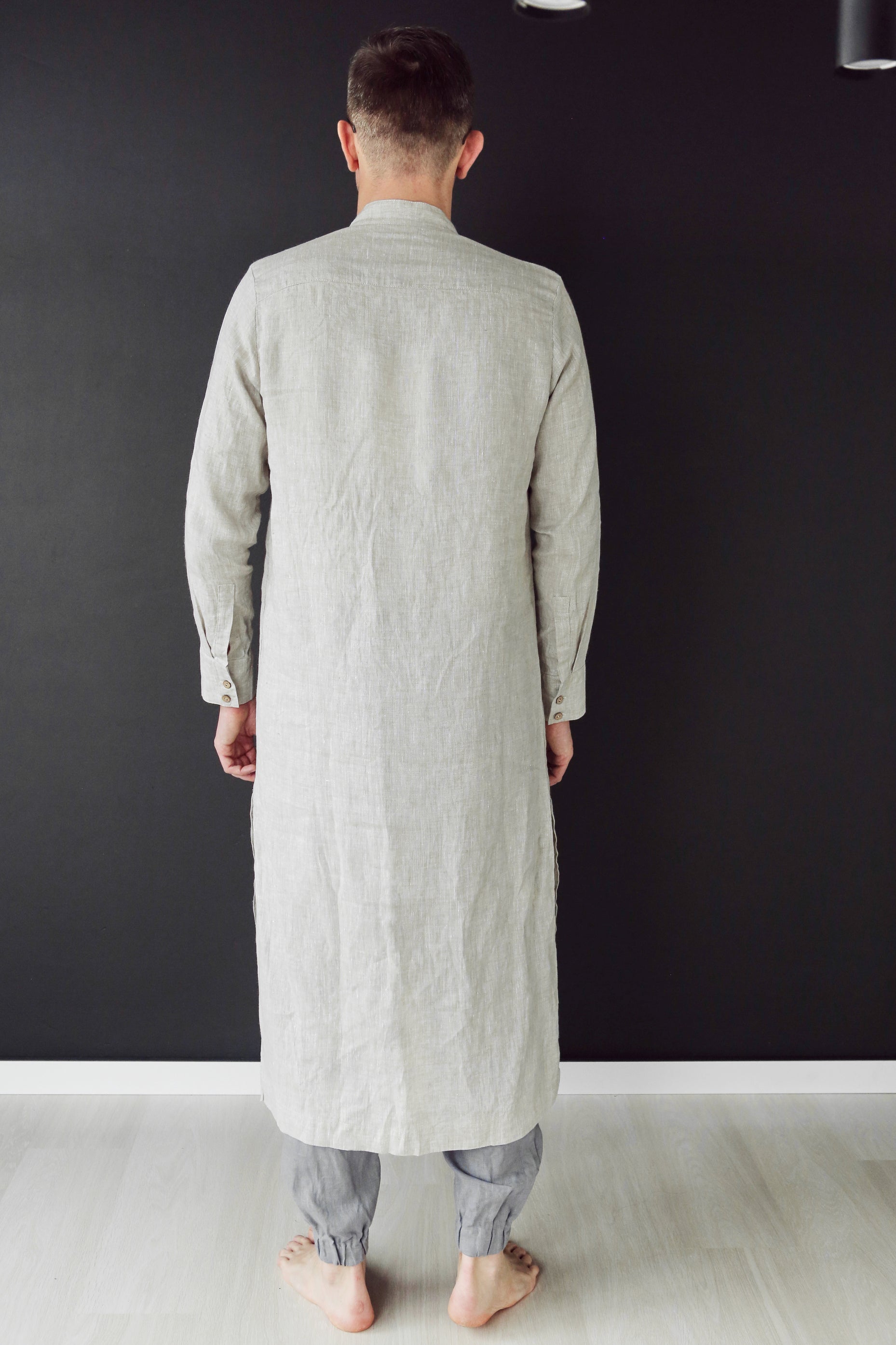 Men’s Long Linen Shirt, Kaftan CYPRESS in Beige