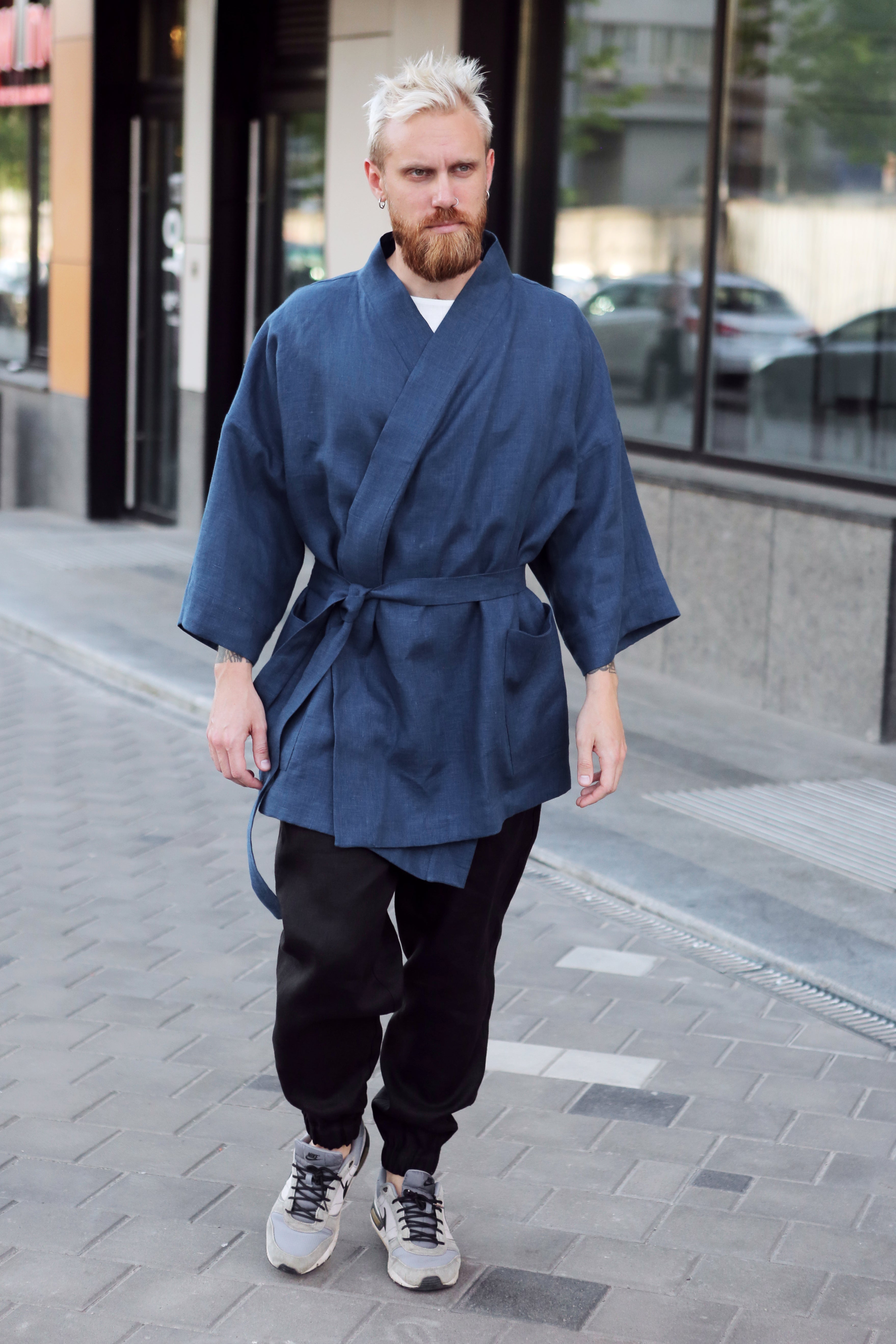 Men’s linen kimono SUGI in Navy blue