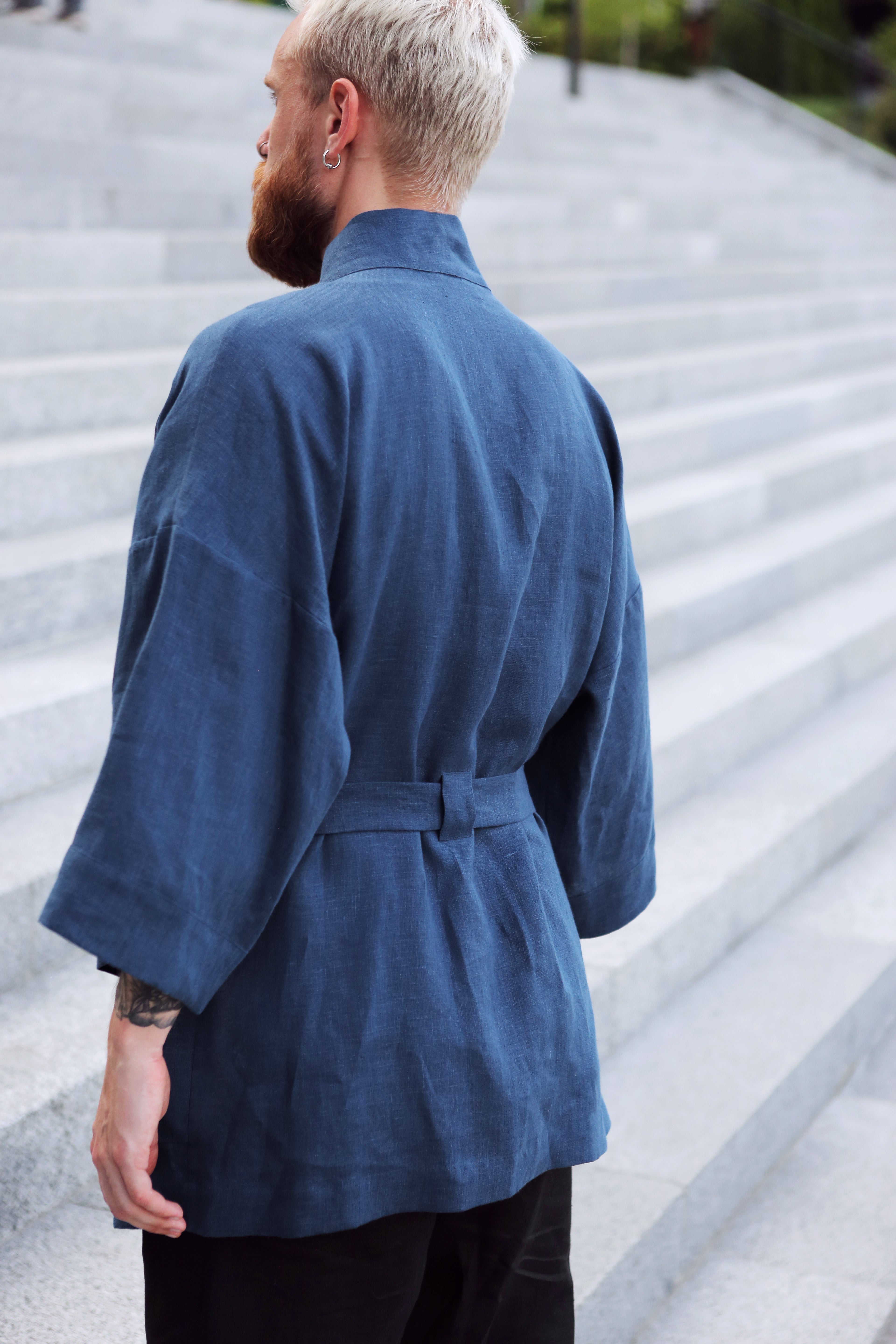 Men’s linen kimono SUGI in Navy blue