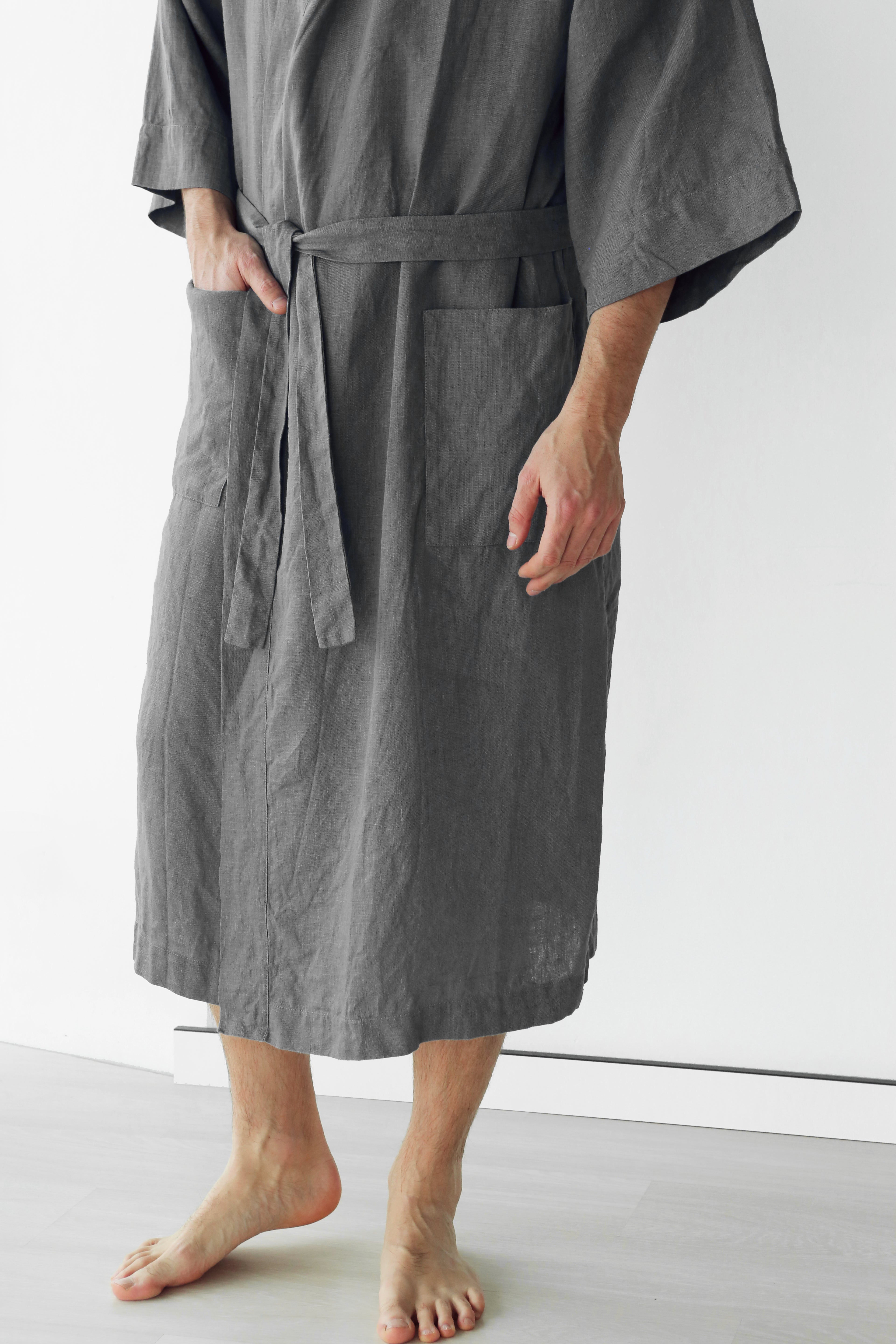 Men’s linen kimono HINOKI in Dark grey
